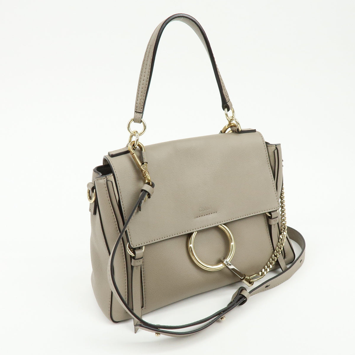 Chloe Faye Day Leather 2Way Bag Hand Bag Shoulder Bag Greige