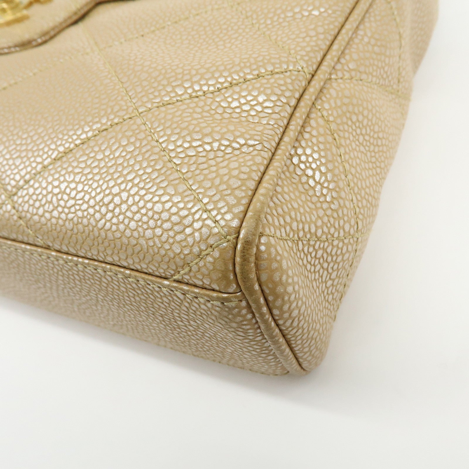 CHANEL COCO Mark Matelasse Caviarskin Flap Chain Shoulder Bag Beige