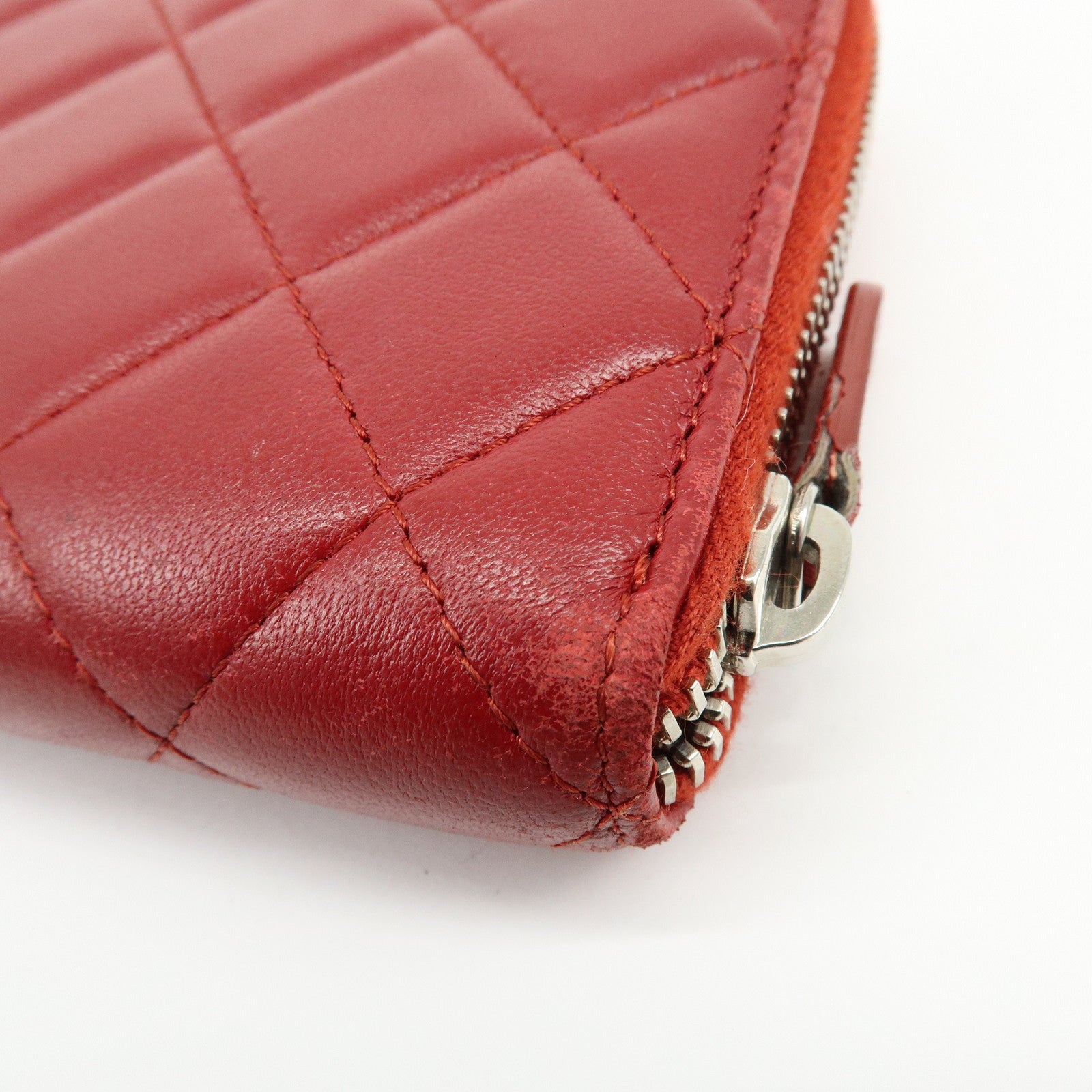 CHANEL COCO Mark Matelasse Round Zippy Long Wallet Red A50097