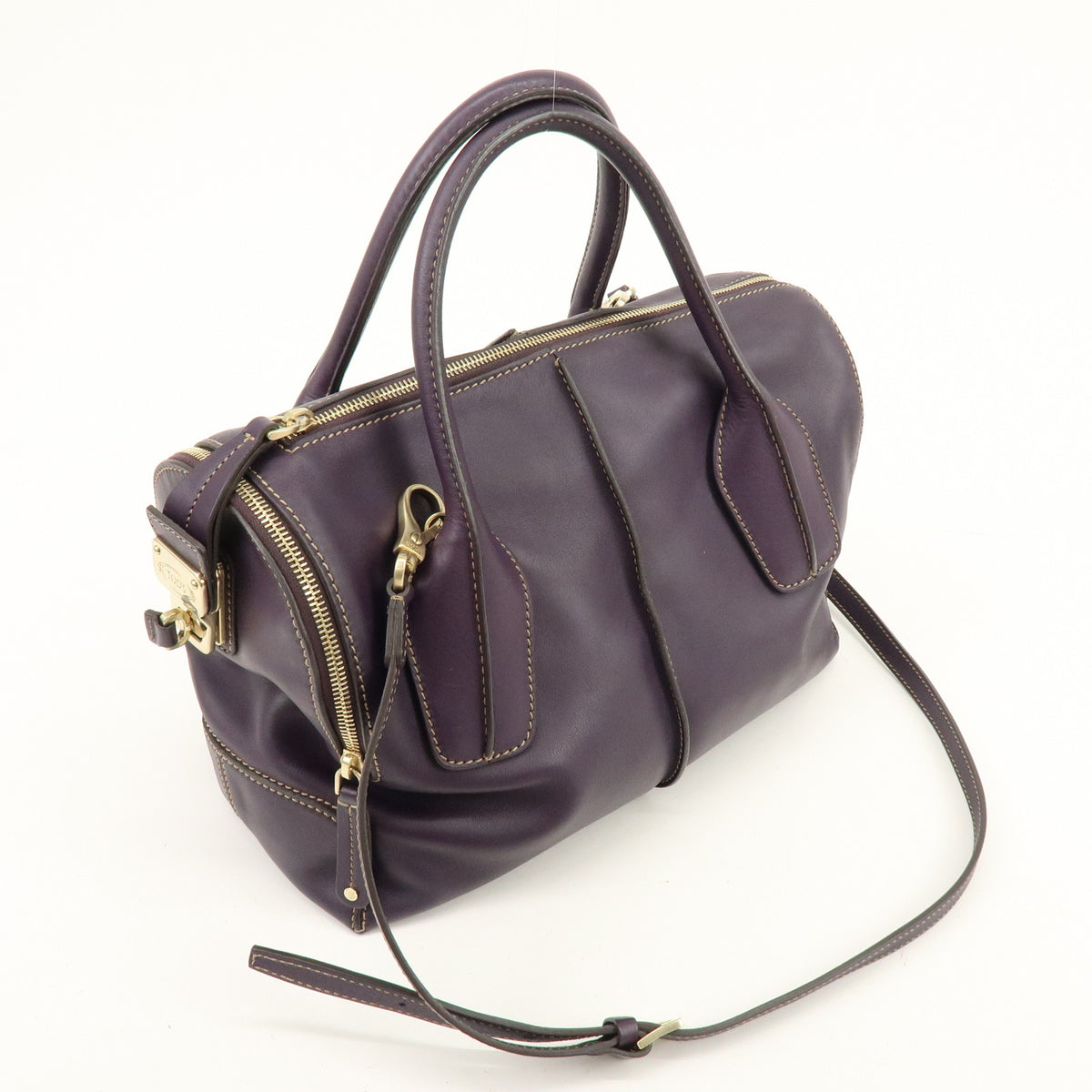 TOD'S Logo Leather 2Way Bag Shoulder Bag Purple