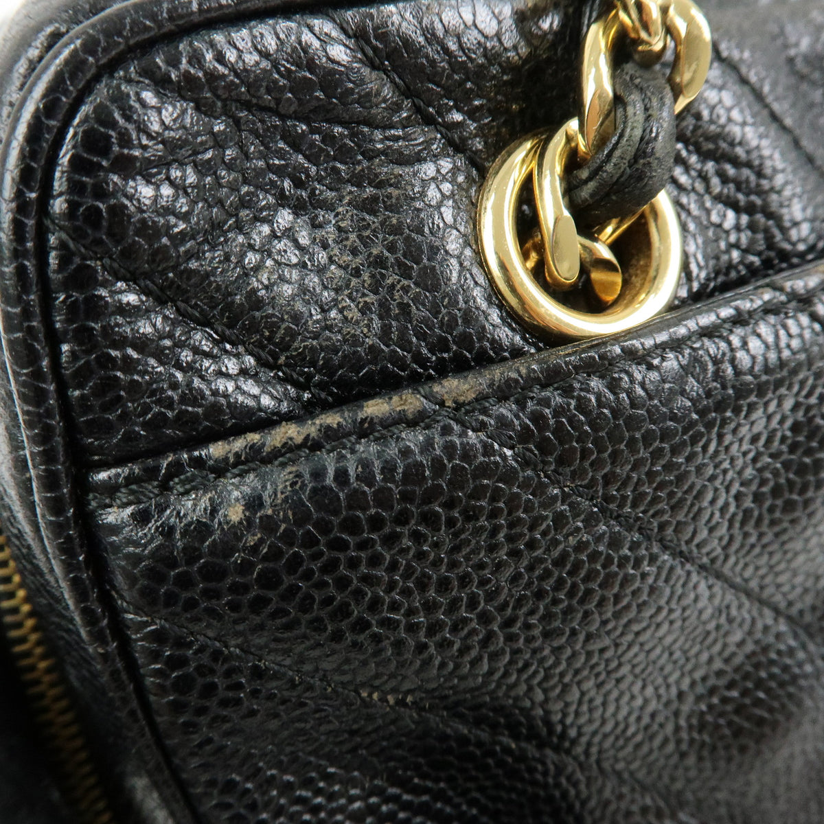 CHANEL Chevron COCO Mark Caviarskin Chain Shoulder Bag Black