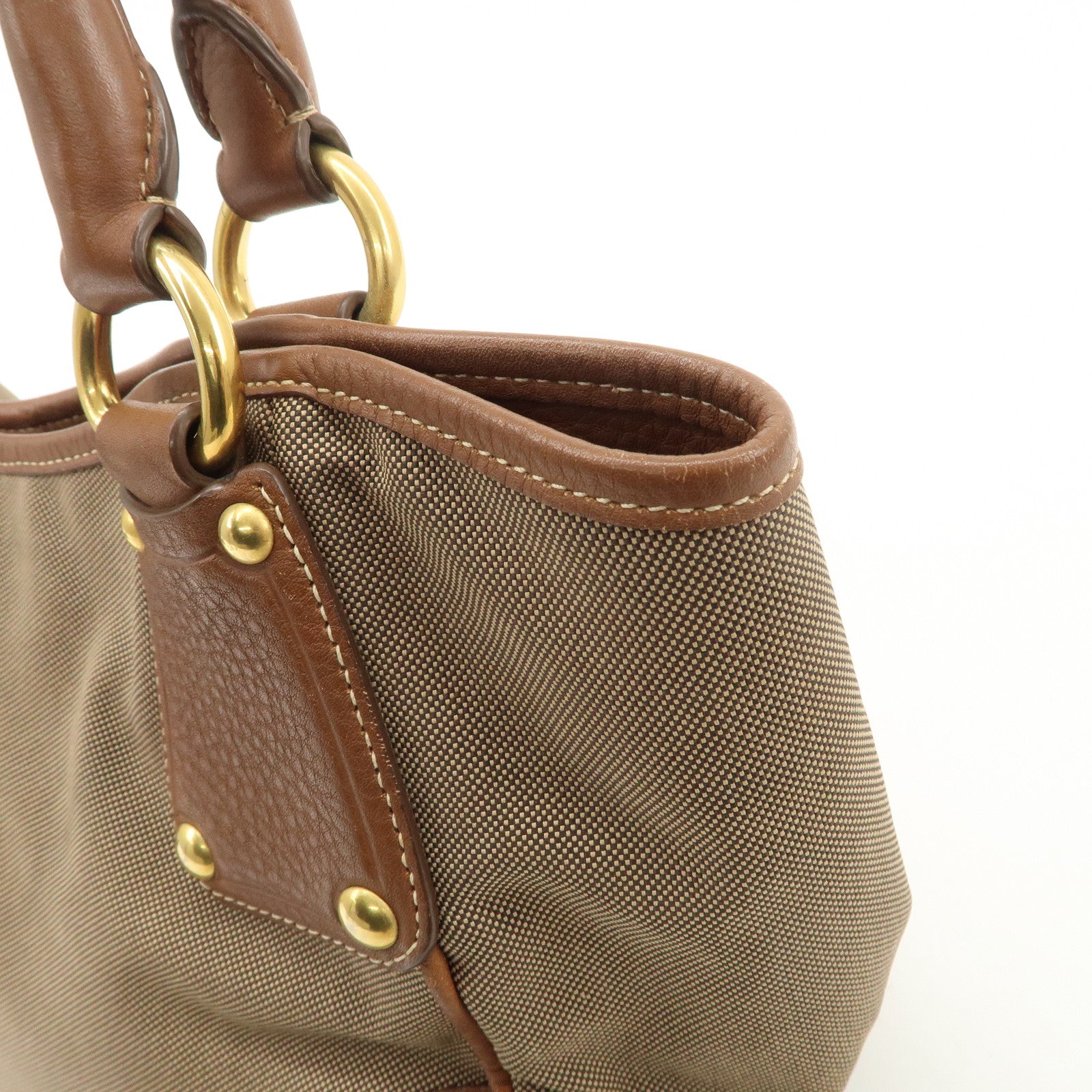 PRADA Logo Jacquard Leather Tote Bag Hand Bag Brown BR4635 Used