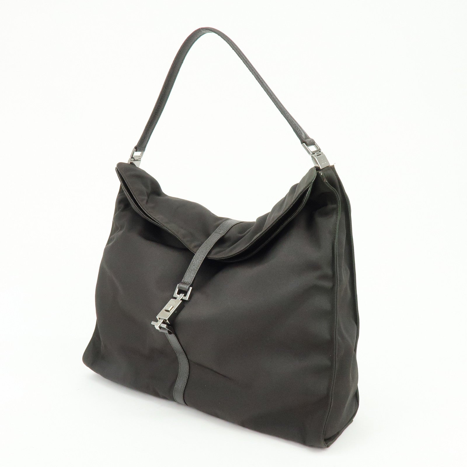 GUCCI Jackie Nylon Leather Shoulder Bag Dark Brown 001 3348