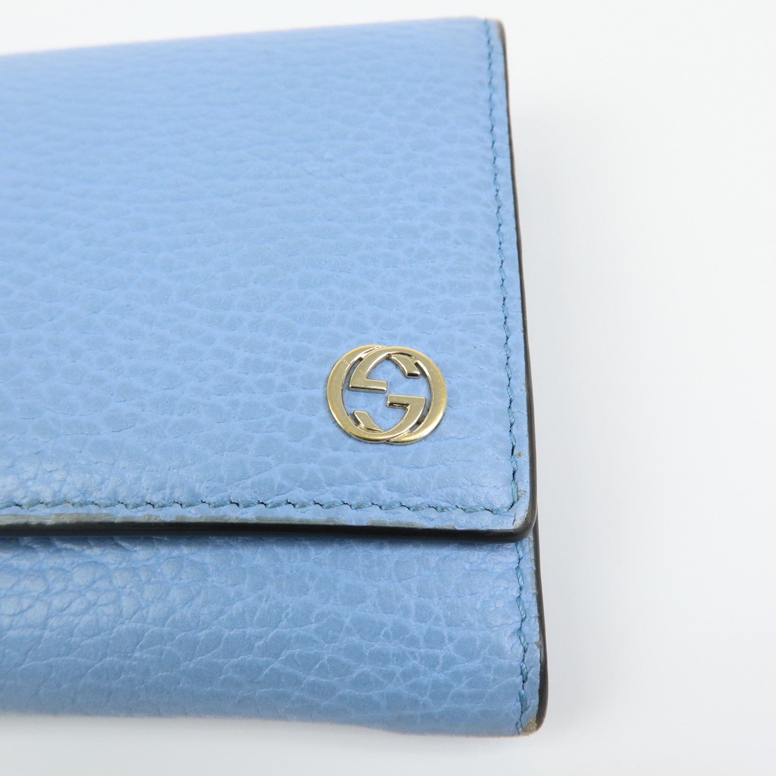 GUCCI Interlocking G Leather Flap Bi-fold Long Wallet Light Blue 449279