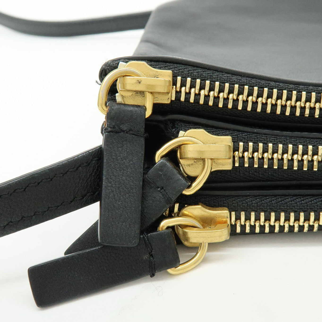 CELINE Trio Bag Leather Shoulder Bag Crossbody Bag Pouch Black
