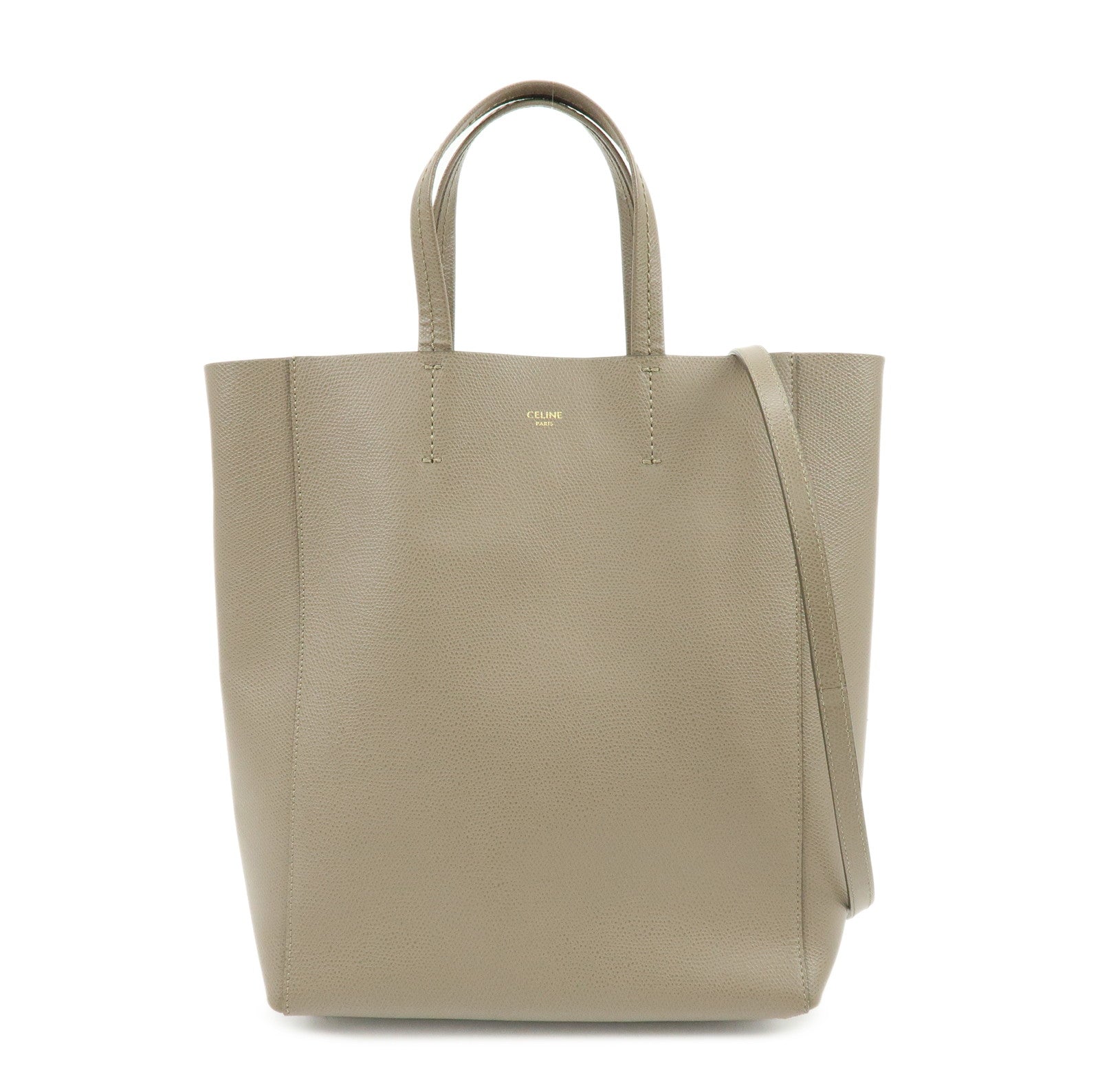 CELINE Vertical Cabas Leather 2Way Hand Bag Shouder Bag Greige