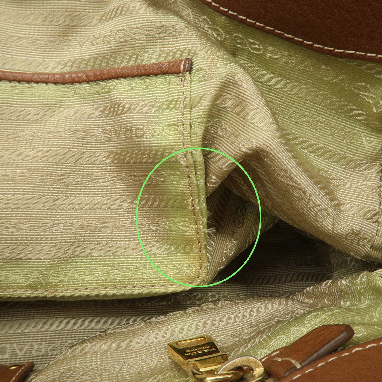 PRADA Logo Jacquard Leather Tote Bag Hand Bag Brown BR4635 Used