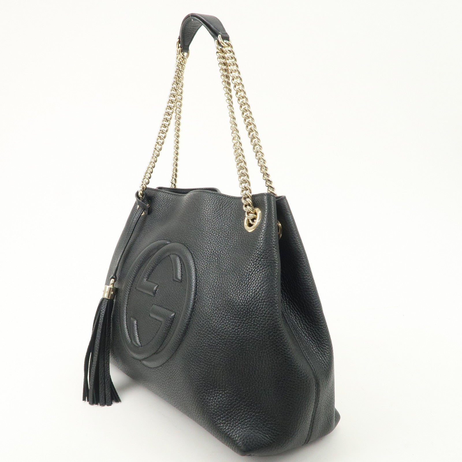 GUCCI SOHO Interlocking G Leather Chain Shoulder Bag Black 536196