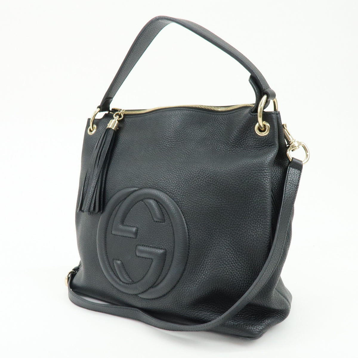 GUCCI SOHO Interlocking G Leather 2Way Hand Shoulder Bag Black 536194
