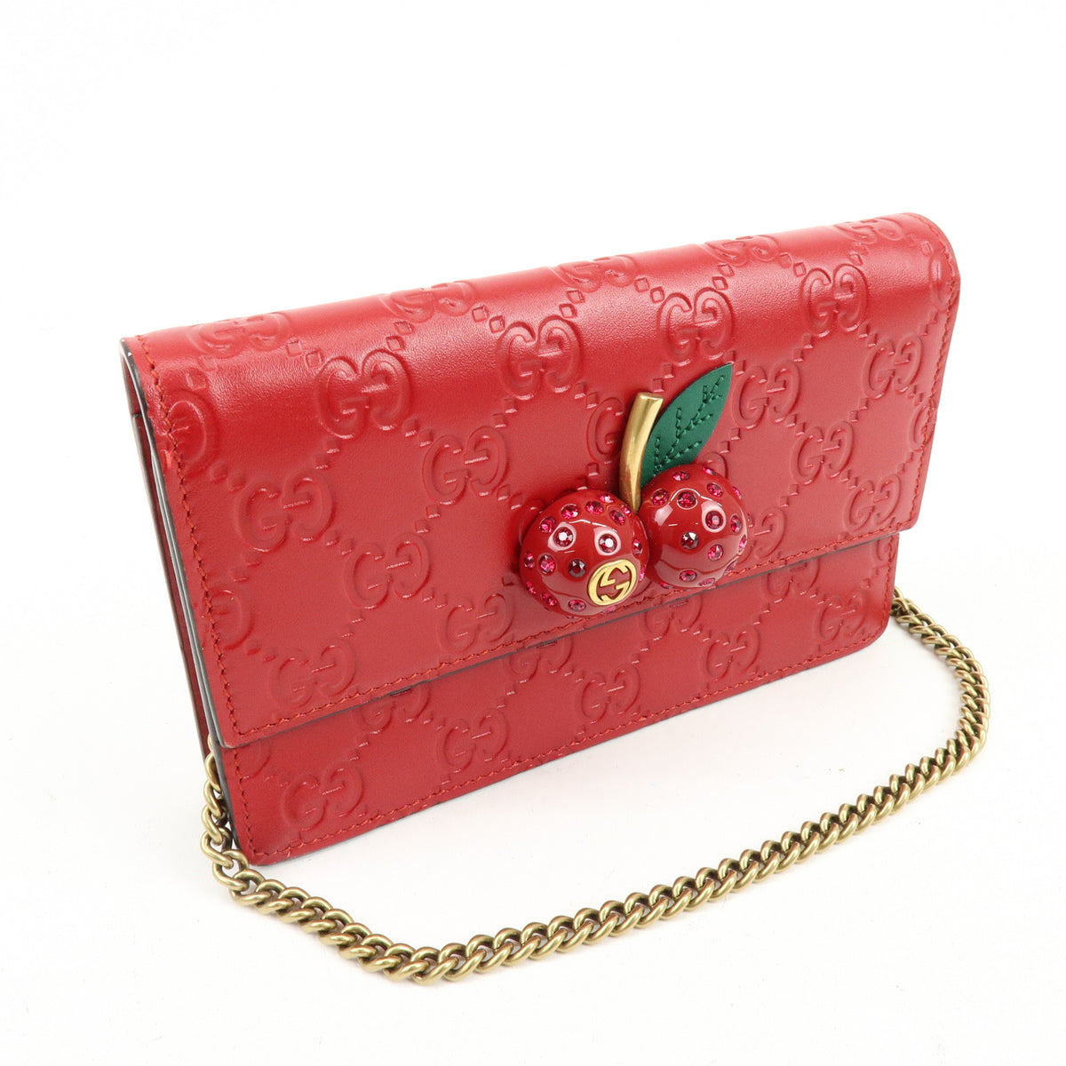 GUCCI Interlocking G Guccissima Chain Shoulder Bag Cherry 481291