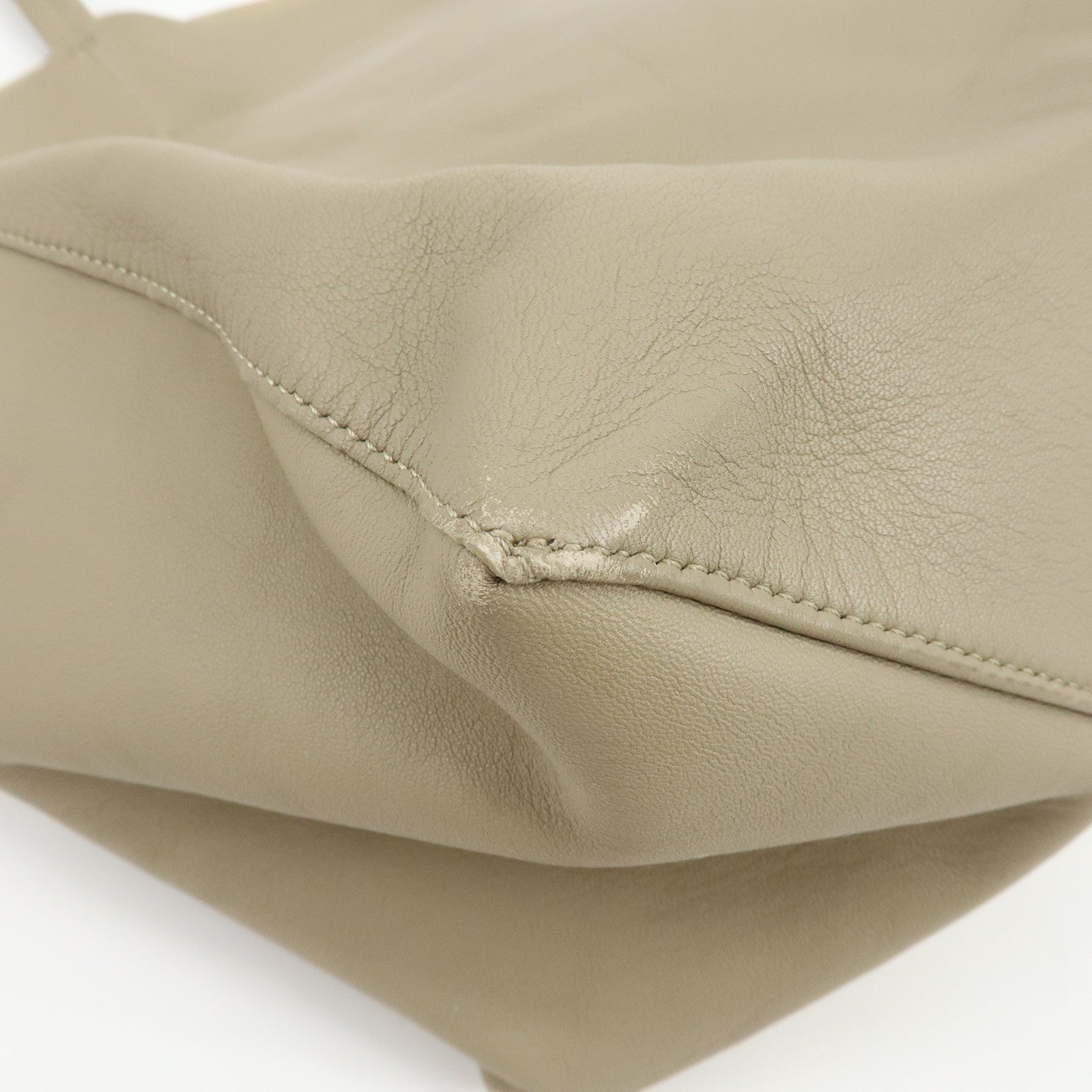 CELINE Leather Tote Bag Shoulder Bag Greige