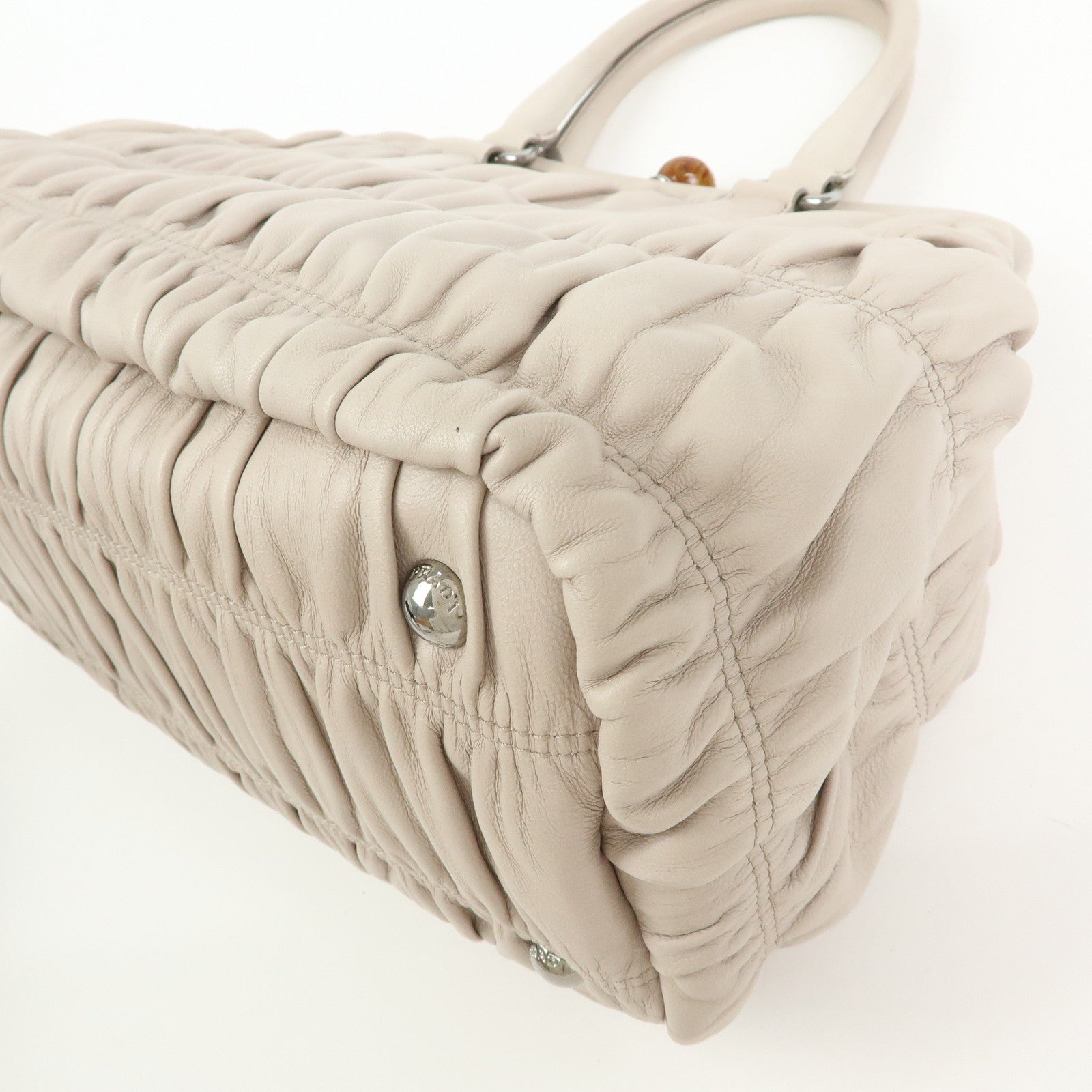 PRADA Nappa Gaufre Leather Hand Bag Tote Bag Ivory BN2242