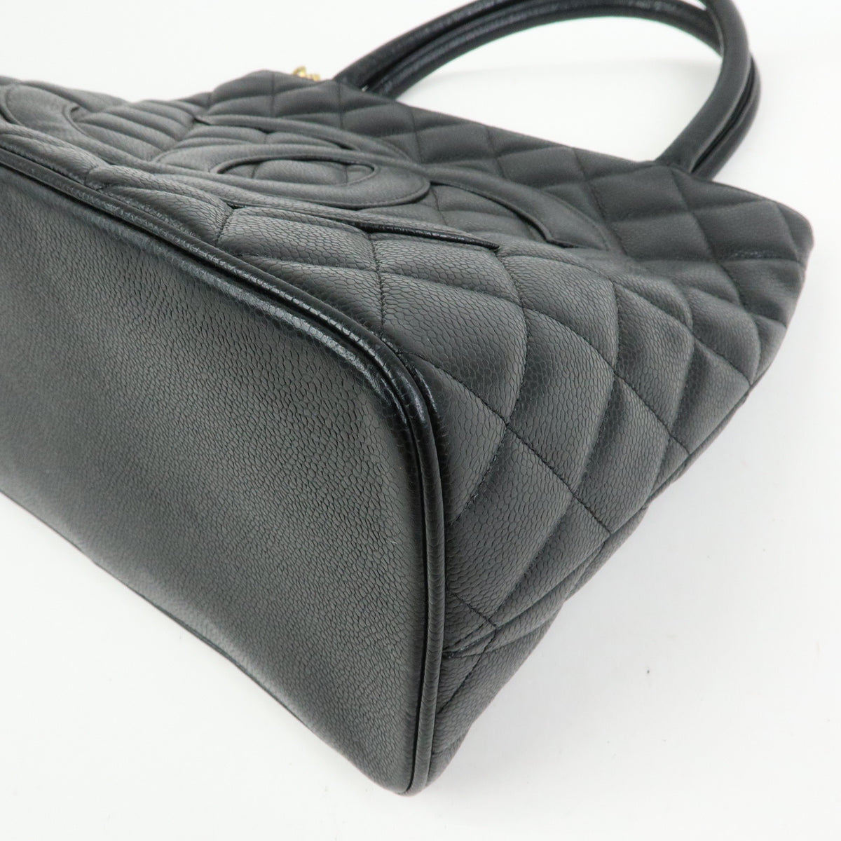 CHANEL Matelasse COCO Mark Caviarskin Medallion Tote Bag Black A01804
