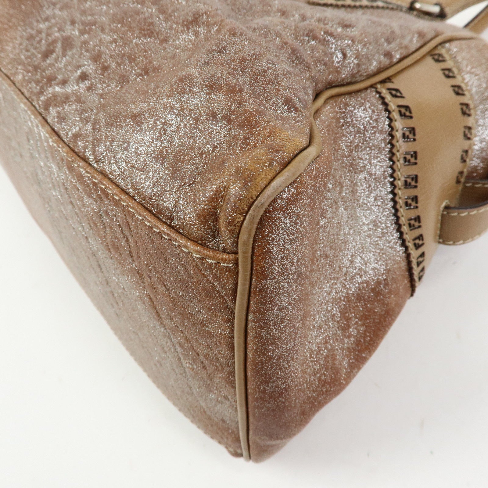 FENDI Ethnico Leather Tote Bag Shoulder Bag Hand Bag Beige 8BN162