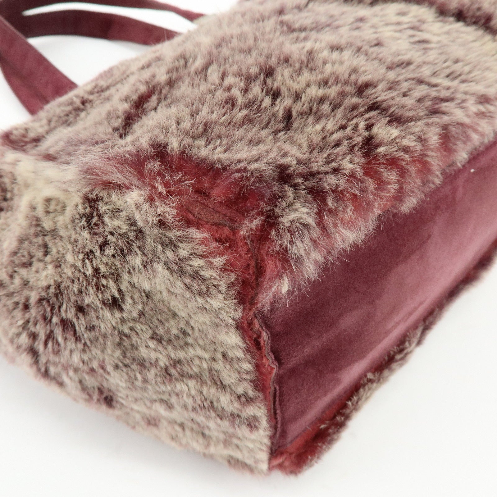 CHANEL COCO Mark Fur Suede Hand Bag Tote Bag Bordeaux Beige