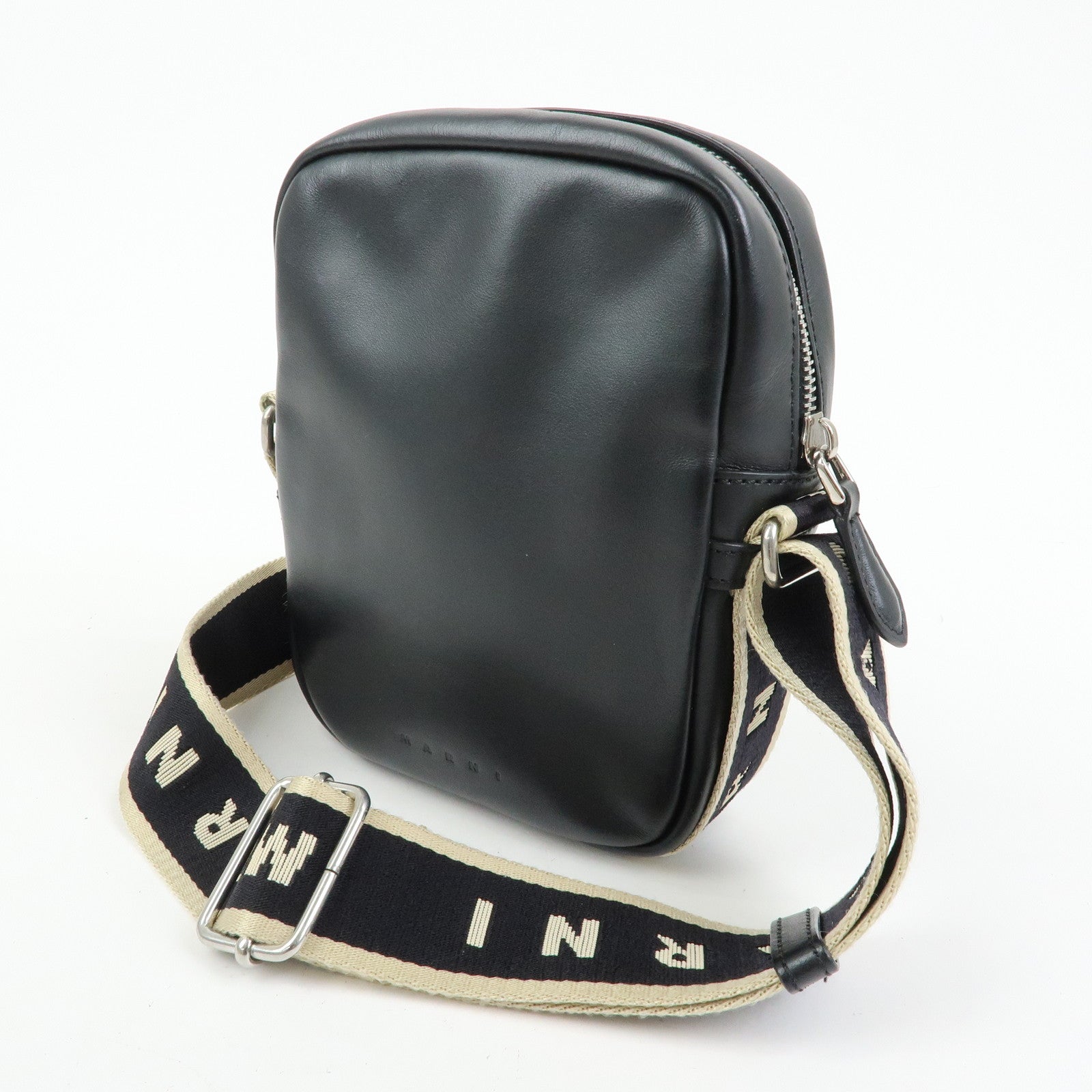 MARNI BEY Logo Leather Shoulder Bag Crossbody Bag Black