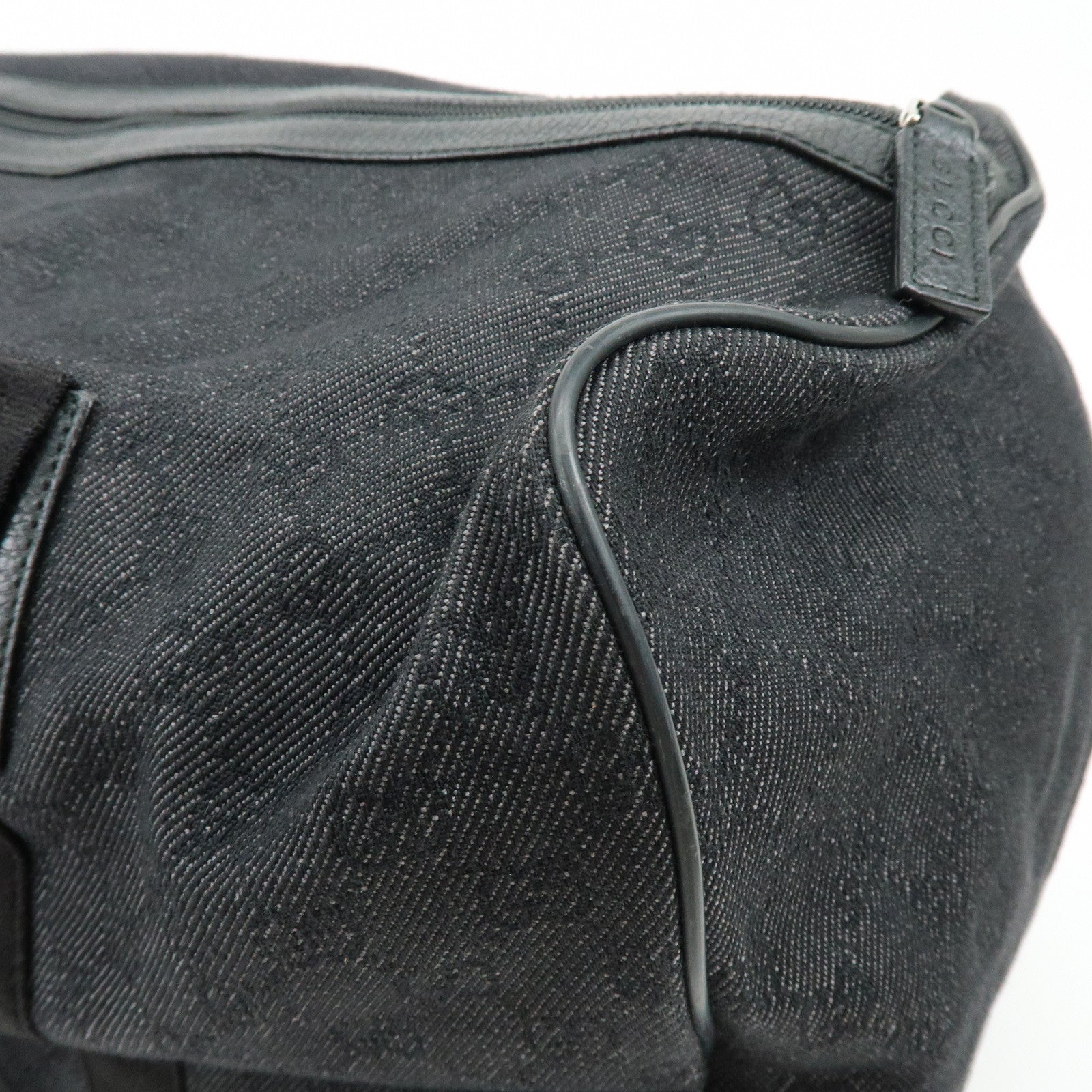 GUCCI GG Denim Leather Boston Bag Shoulder Bag Hand Bag Black 105671