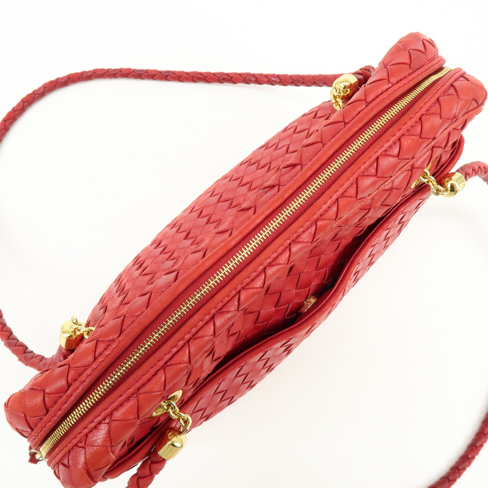 BOTTEGA VENETA Intrecciato Leather Shoulder Bag Tassel Red