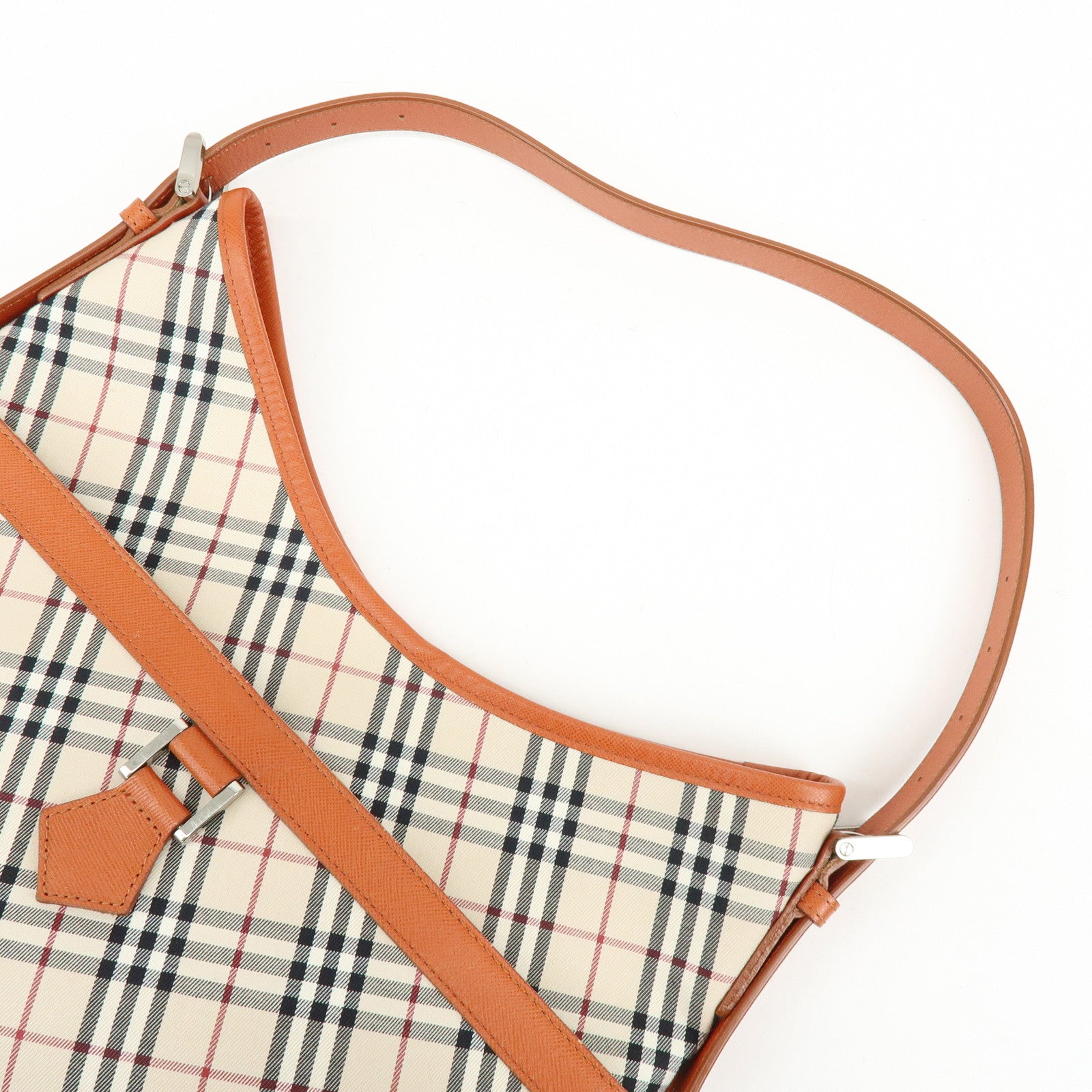 BURBERRY Nova Plaid Canvas Leather Shoulder Bag Beige
