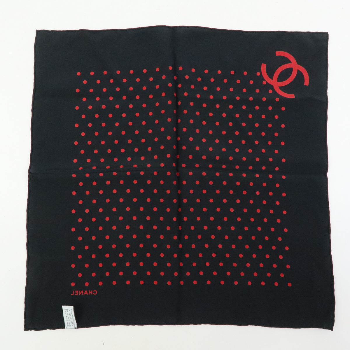 CHANEL COCO Mark Silk 100% Scarf Polka Dots Black Red