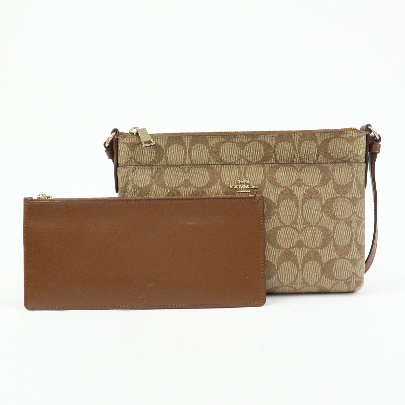 COACH Set of 2 Signature PVC Leather Shoulder Bag Cosmetic Pouch