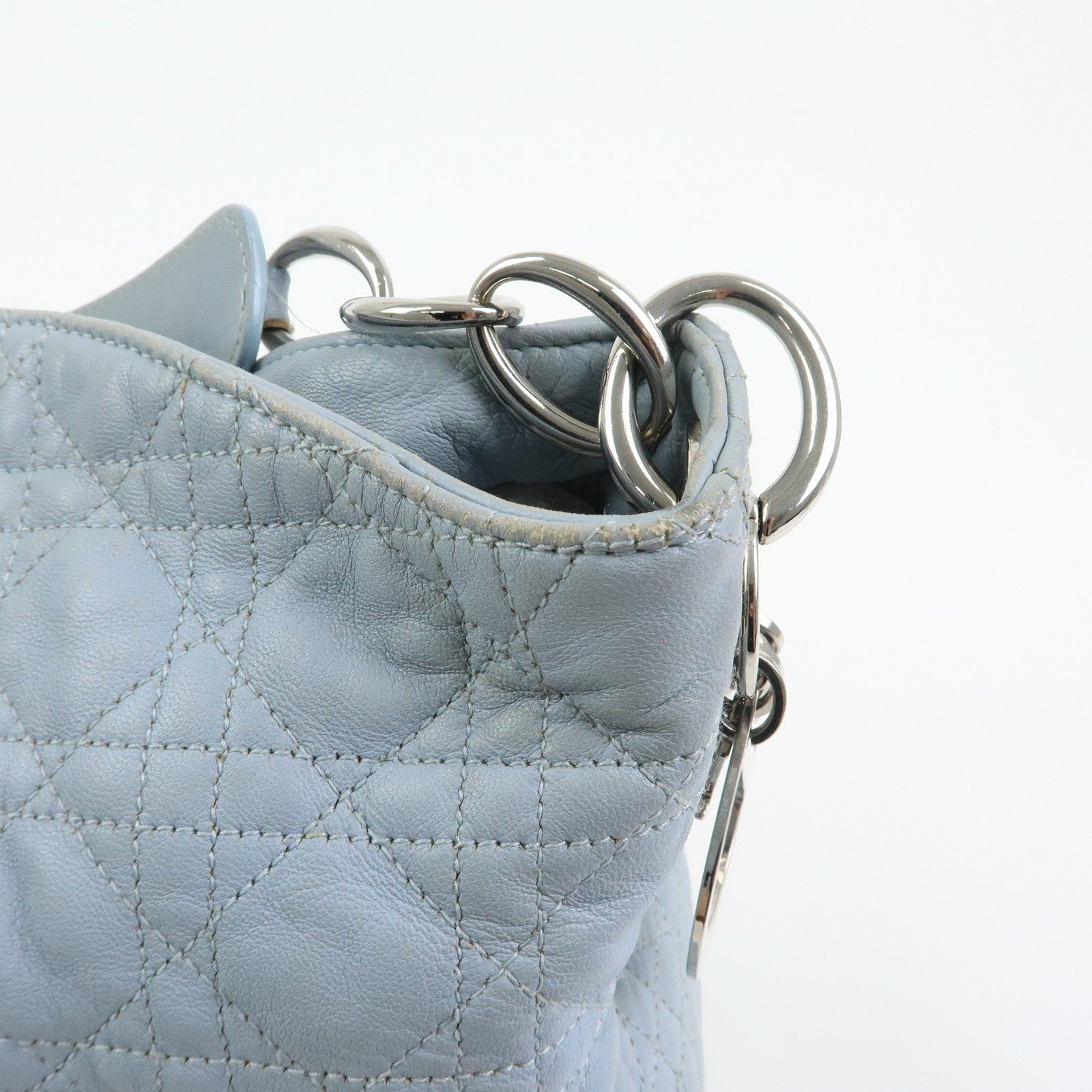 Christian Dior Lady Dior Cannage Lamb Skin Shoulder Bag Hand Bag Blue