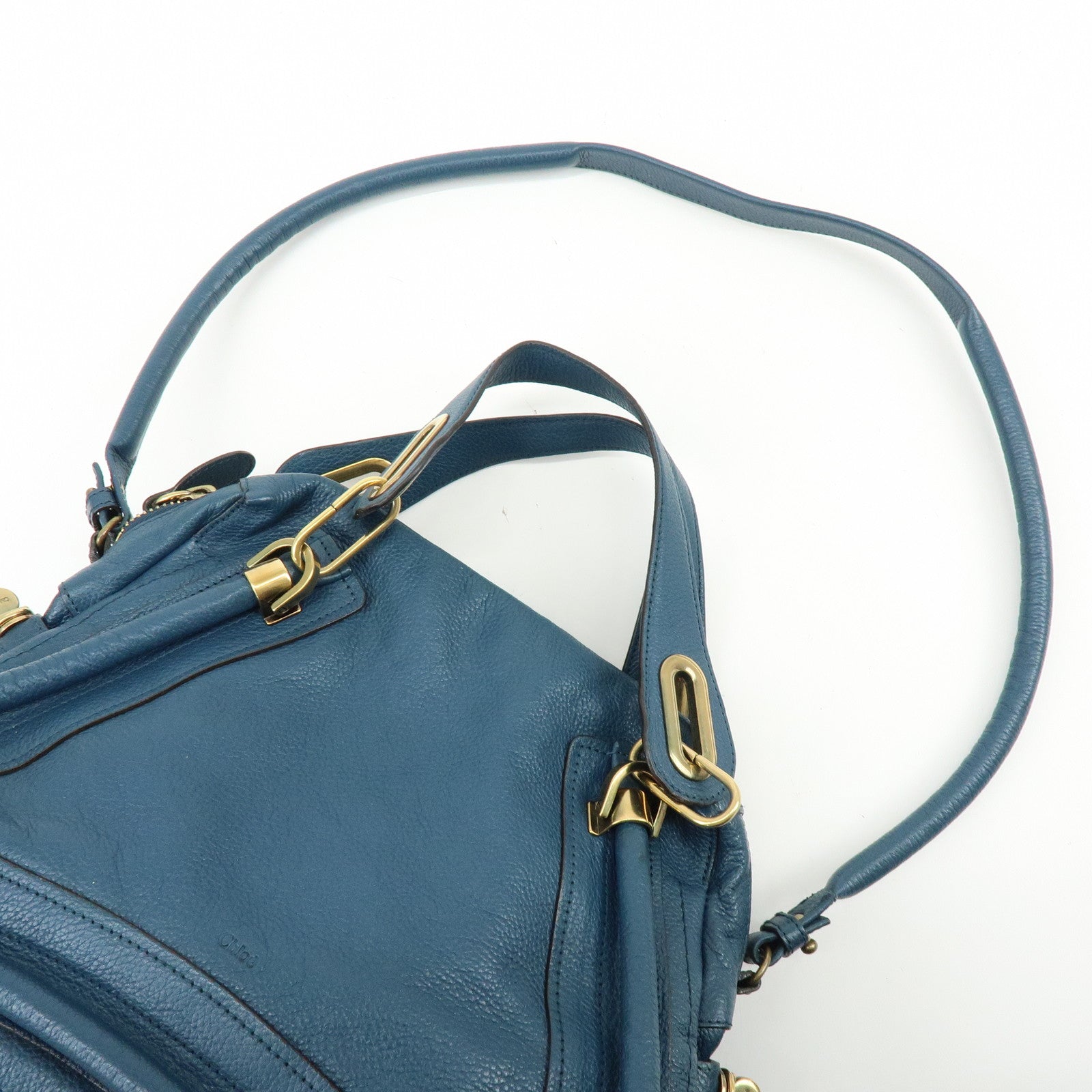 Chloe Paraty Leather 2Way Bag Hand Bag Shoulder Bag Blue