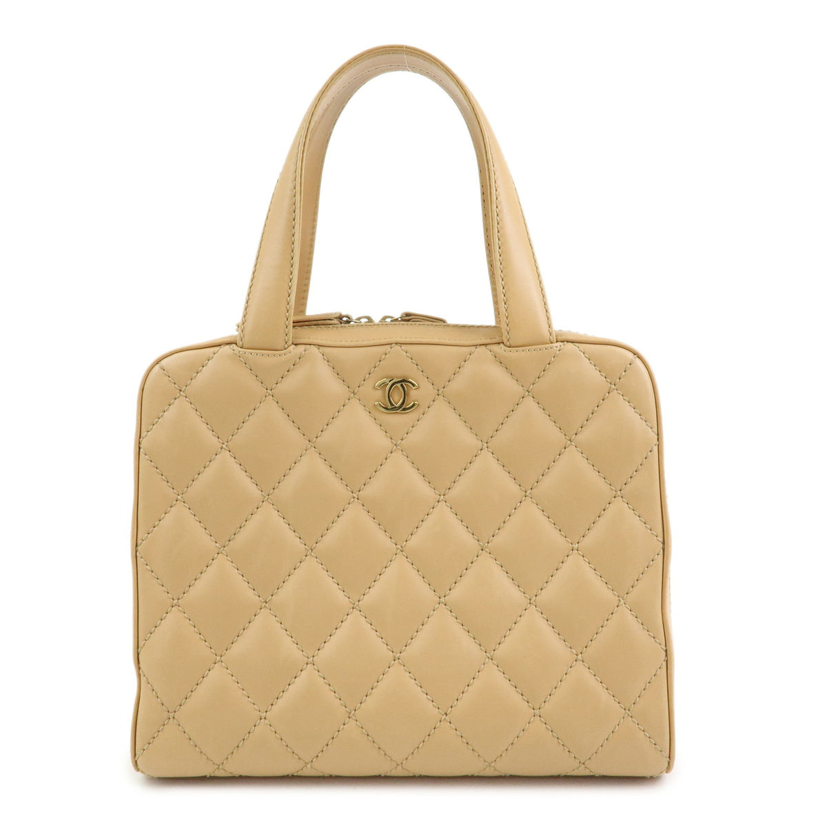 CHANEL Wild Stitch COCO Mark Leather Hand Bag Tote Bag Beige A14693