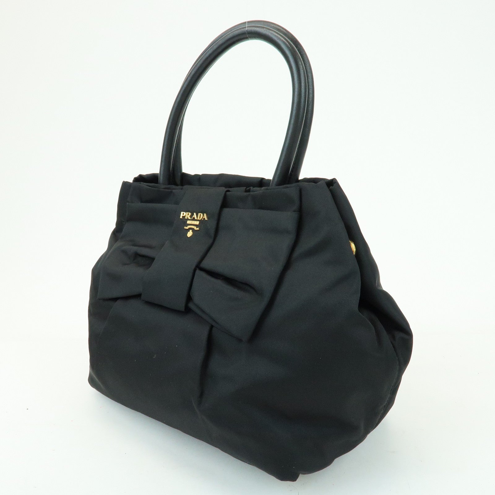 PRADA Nylon Leather Ribbon 2Way Bag Hand Bag Shoulder Bag Black
