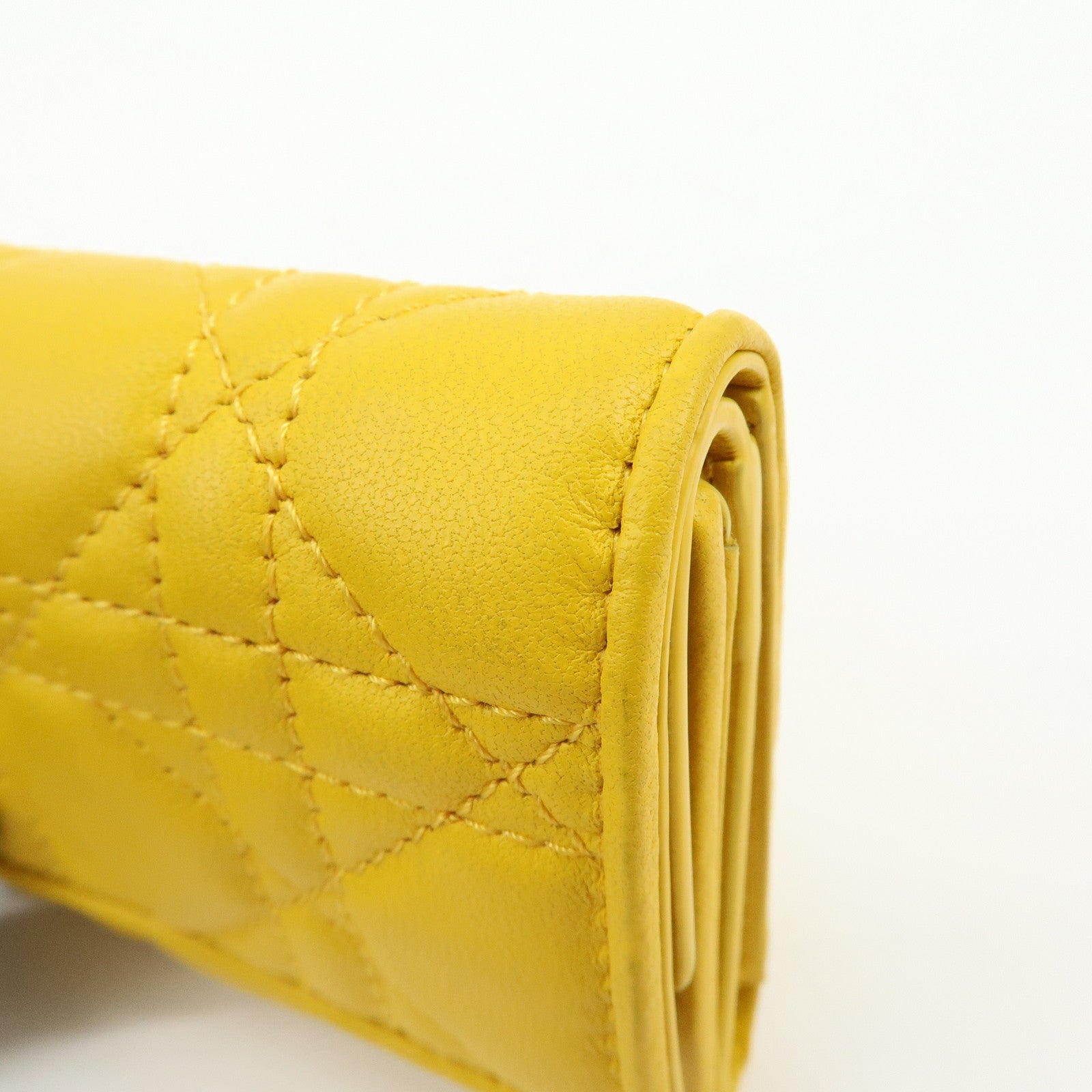 Christian Dior Lady Dior Cannage Leather Lotus Compact Wallet Yellow