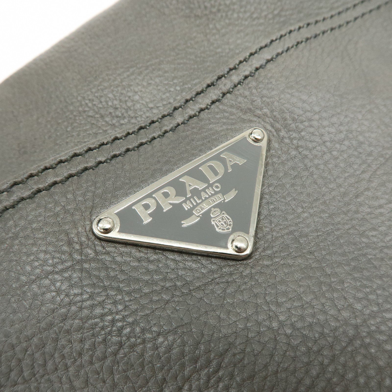 PRADA Triangle Logo Leather Boston Bag Shoulder Bag Gray BR2630
