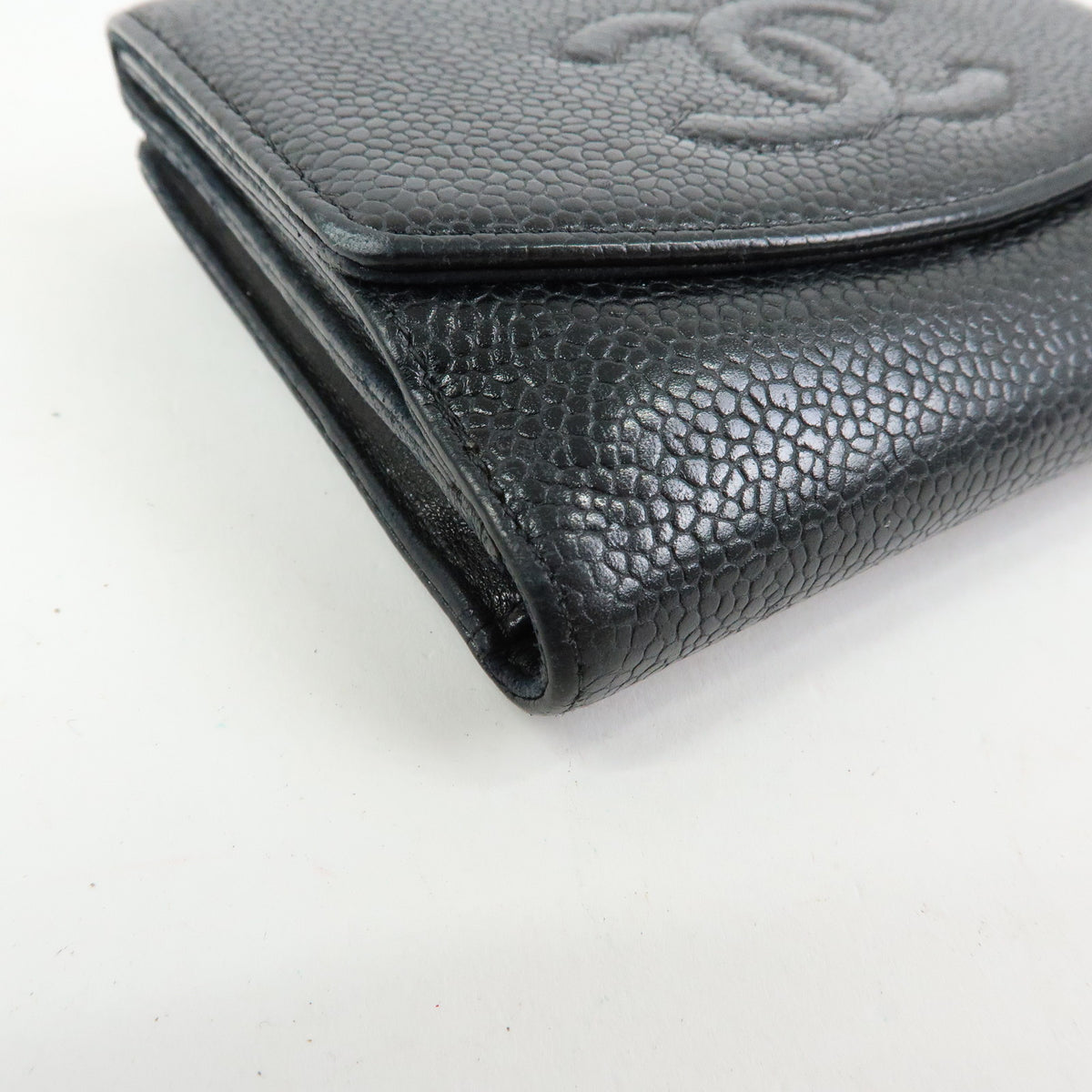 CHANEL COCO Mark Caviarskin Compact W Hook Wallet Black