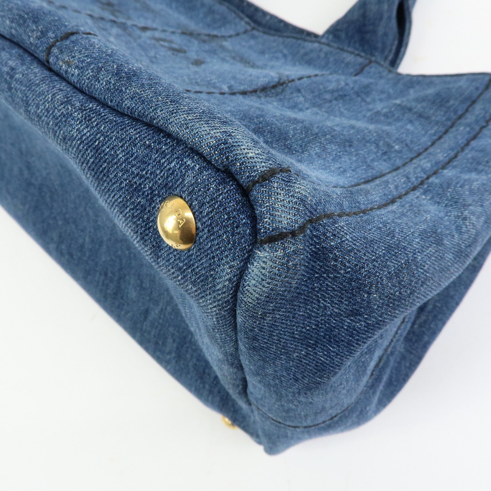 PRADA Canapa Triangle Logo Canvas 2Way Hand Bag Shoulder Bag Denim
