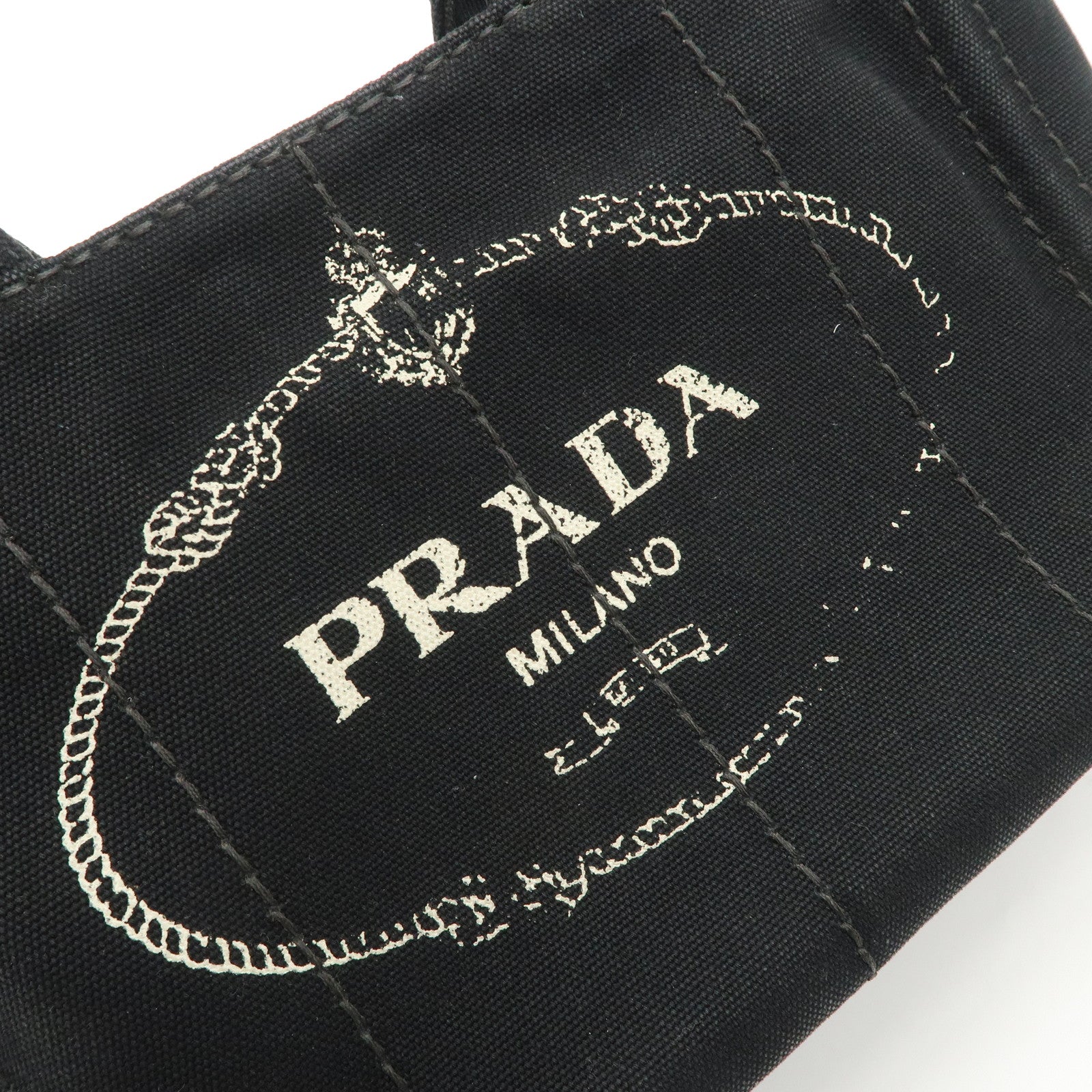 PRADA Logo Canapa Denim 2 Way Tote Bag Hand Bag Black B2642B Used