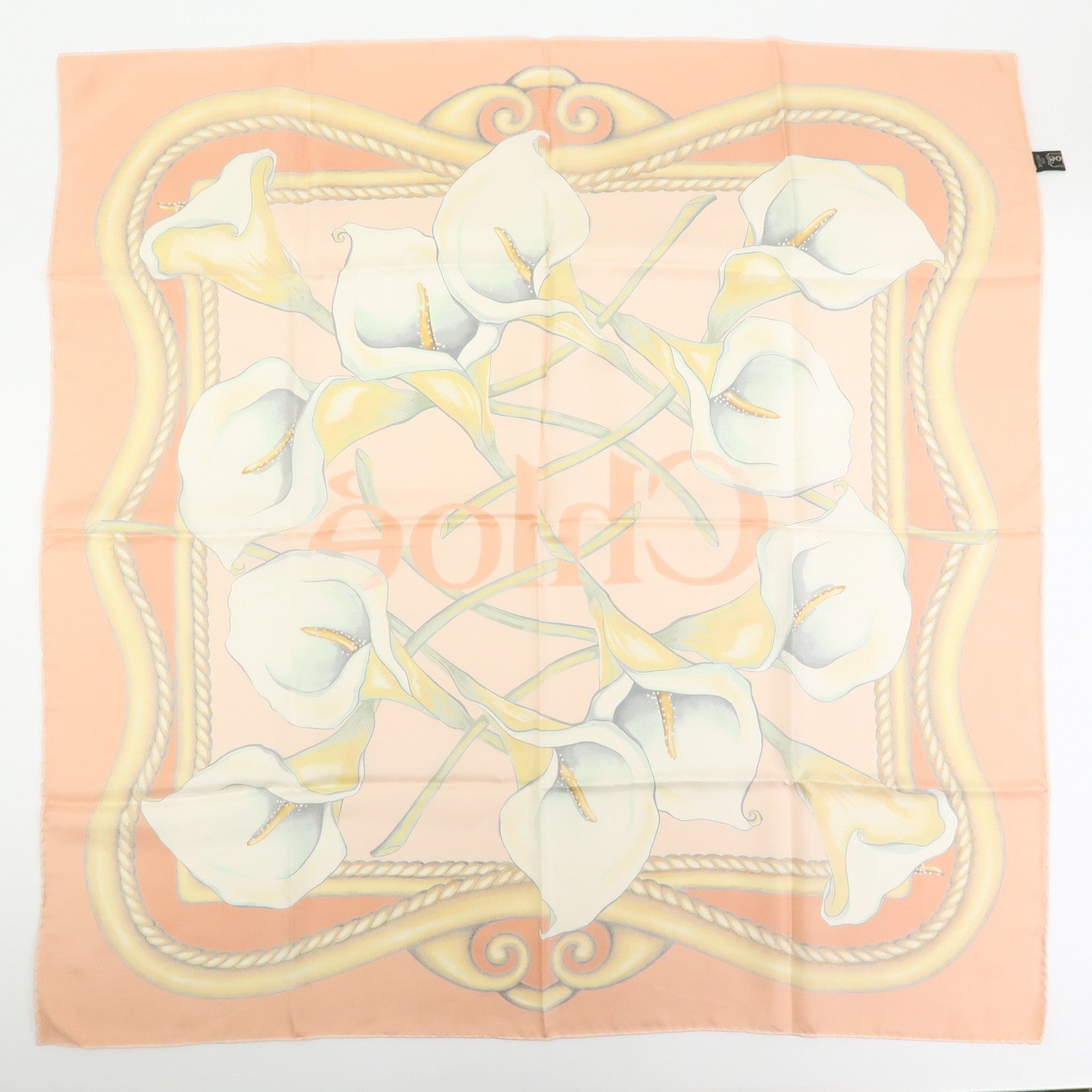 Chloe Silk100% Flower Print Scarf Shawl Pink Beige