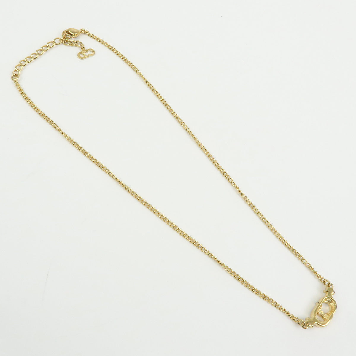 Christian Dior CD Logo Metal Rhinestone Necklace Gold