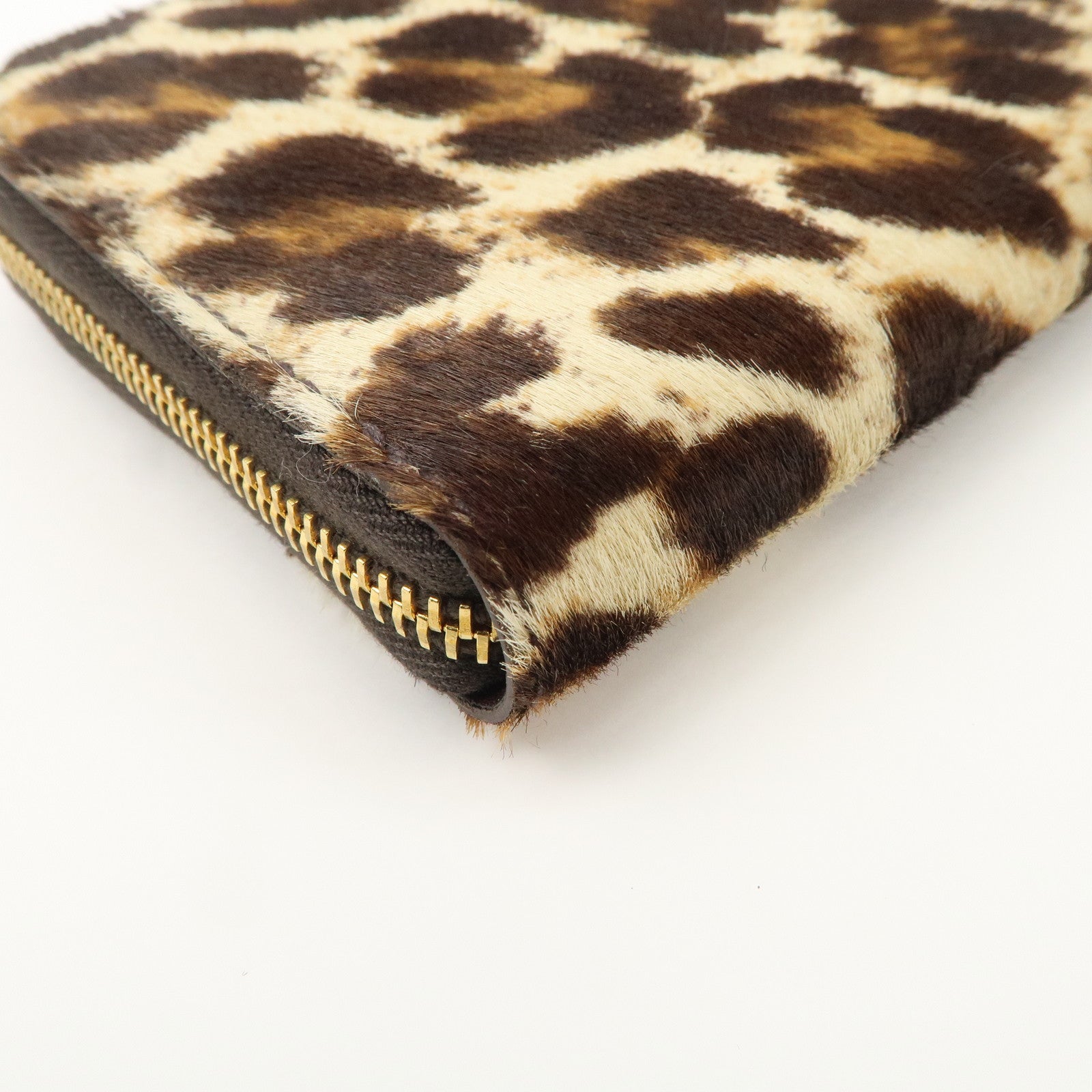 PRADA Leather Unborn Calf Round Zippy Wallet Leopard 1M0506 Used