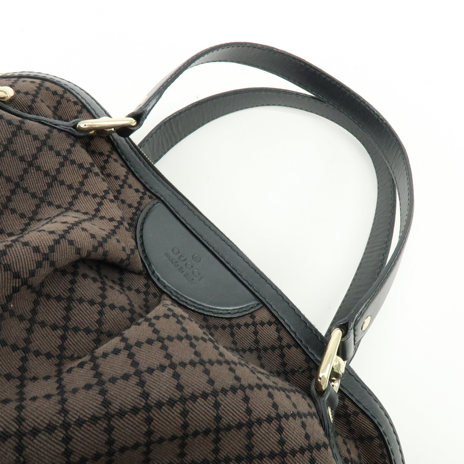 GUCCI Diamante Canvas Leather Shoulder Bag Boston Bag Black 269930