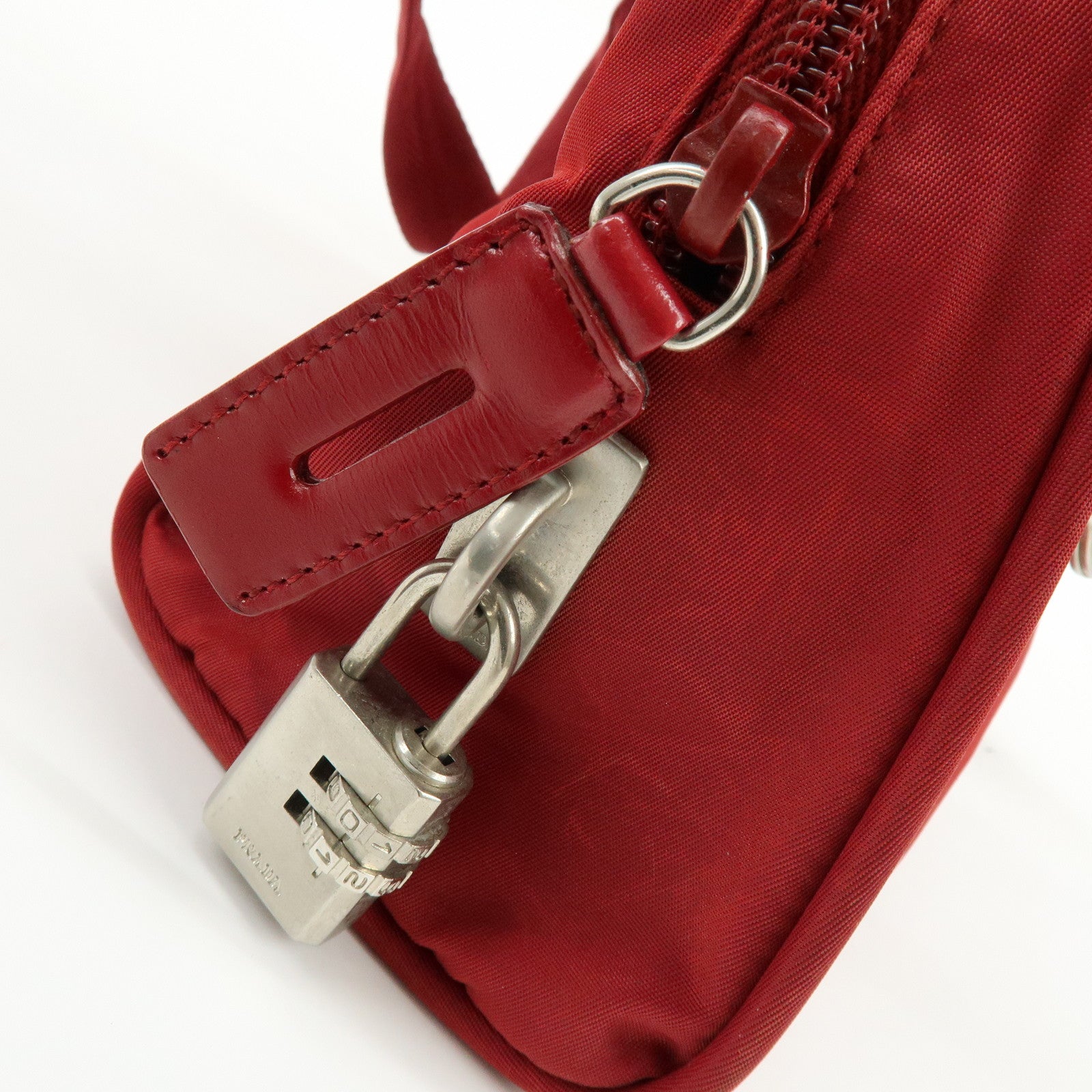PRADA Triangle Logo Nylon Tote Bag Shoulder Bag Dial Lock Red