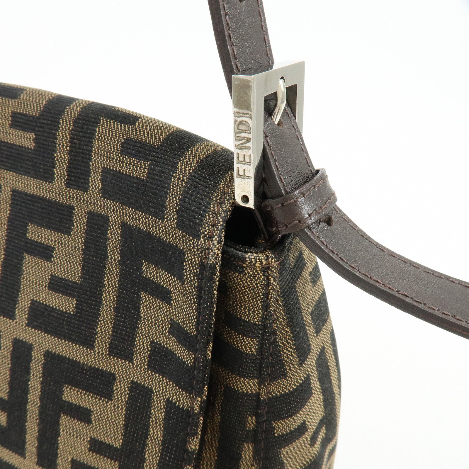 FENDI Mamma Baguette Canvas Leather Shoulder Hand Bag Brown 17132642