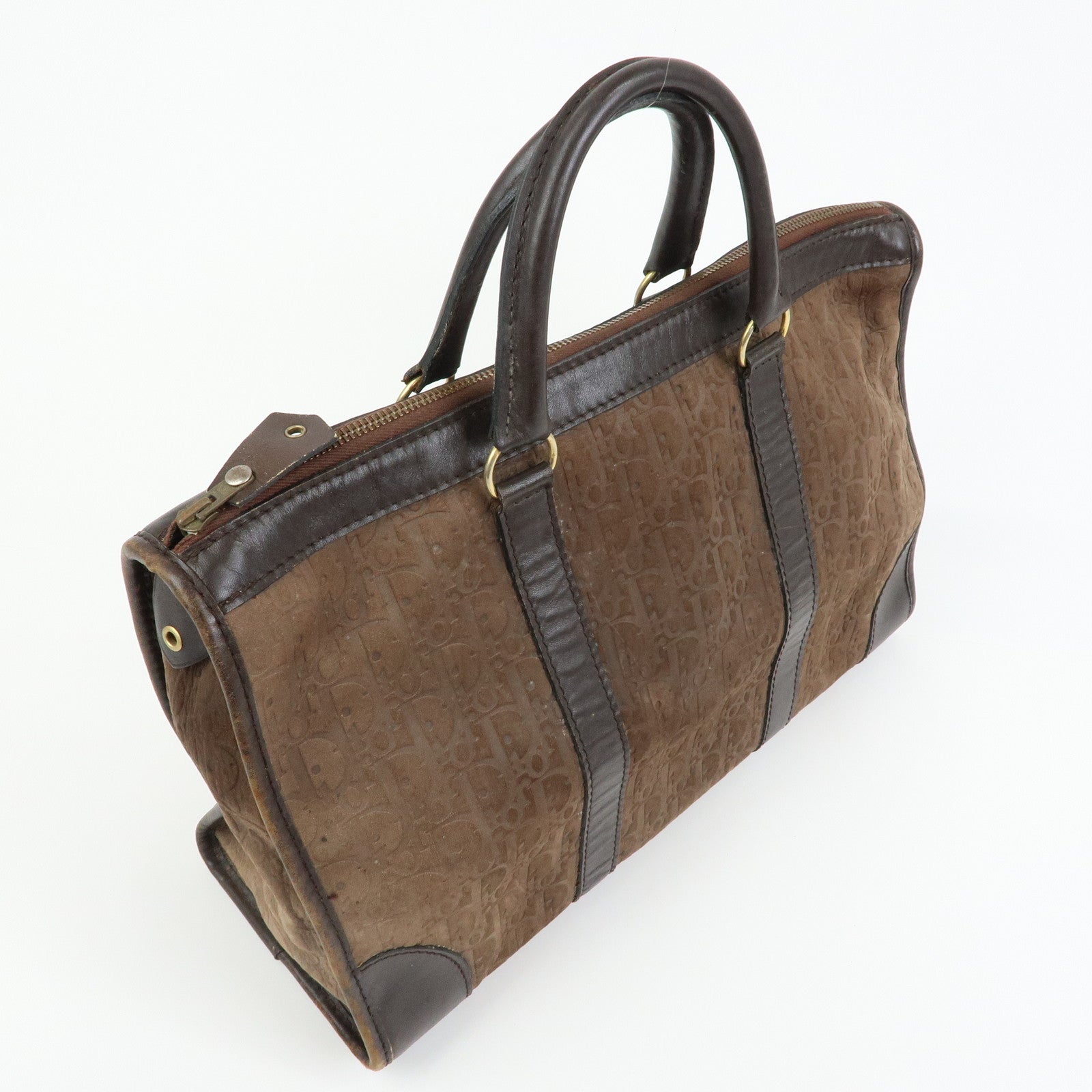 Christian Dior Trotter Suede Leather Boston Bag Hand Bag Brown