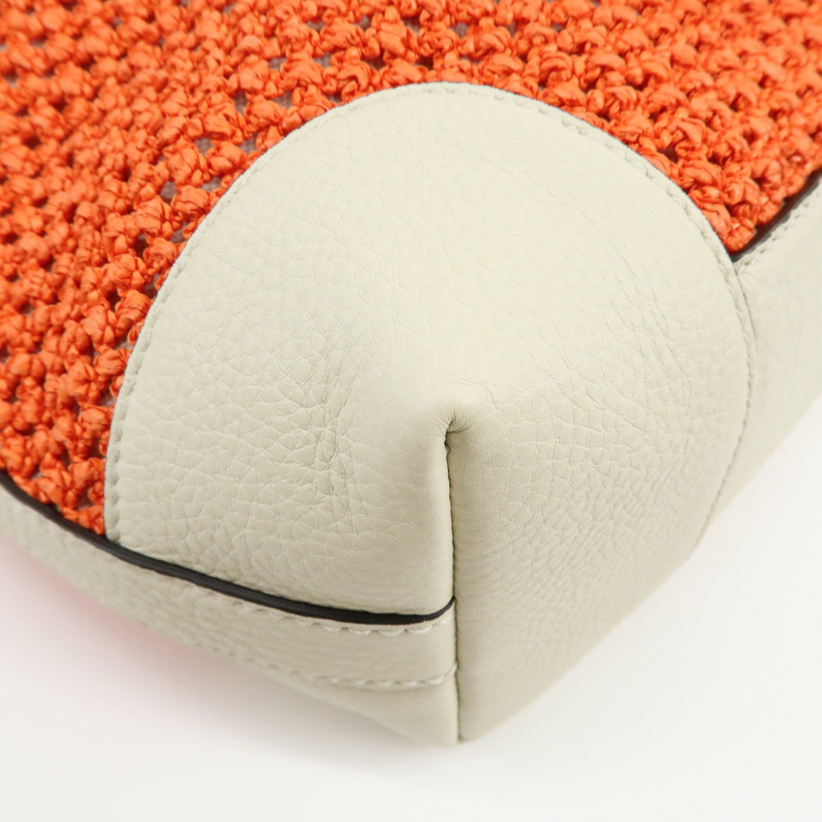 GUCCI Bamboo Raffia Leather Tote Bag Hand Bag Orange White 338965