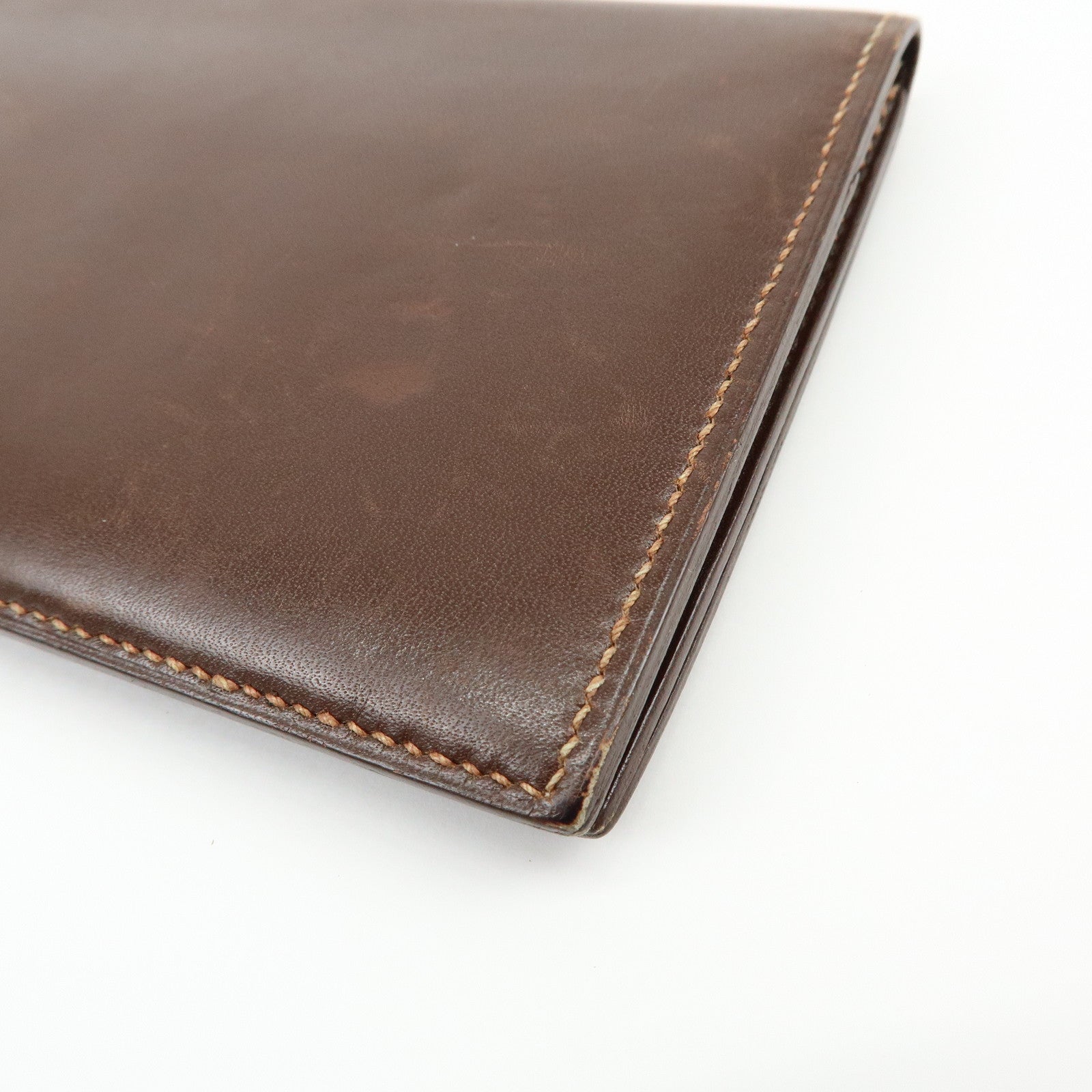 HERMES Box Calf Leather Long Bi-fold Wallet ☐FStamped Brown