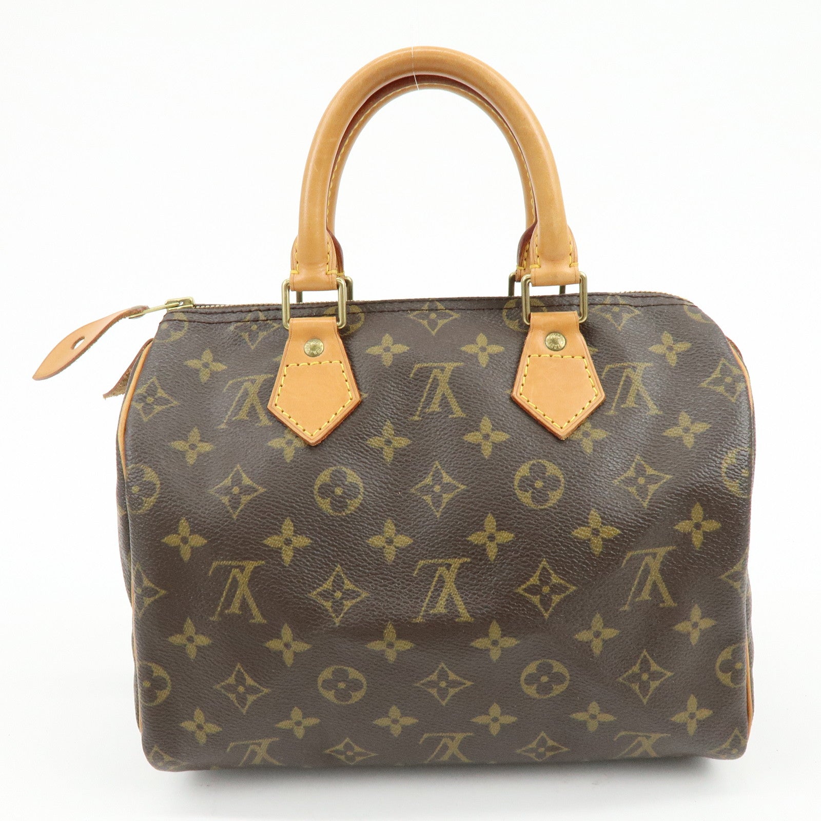 Louis Vuitton Monogram Speedy 25 Canvas Leather Boston Bag Brown M41528