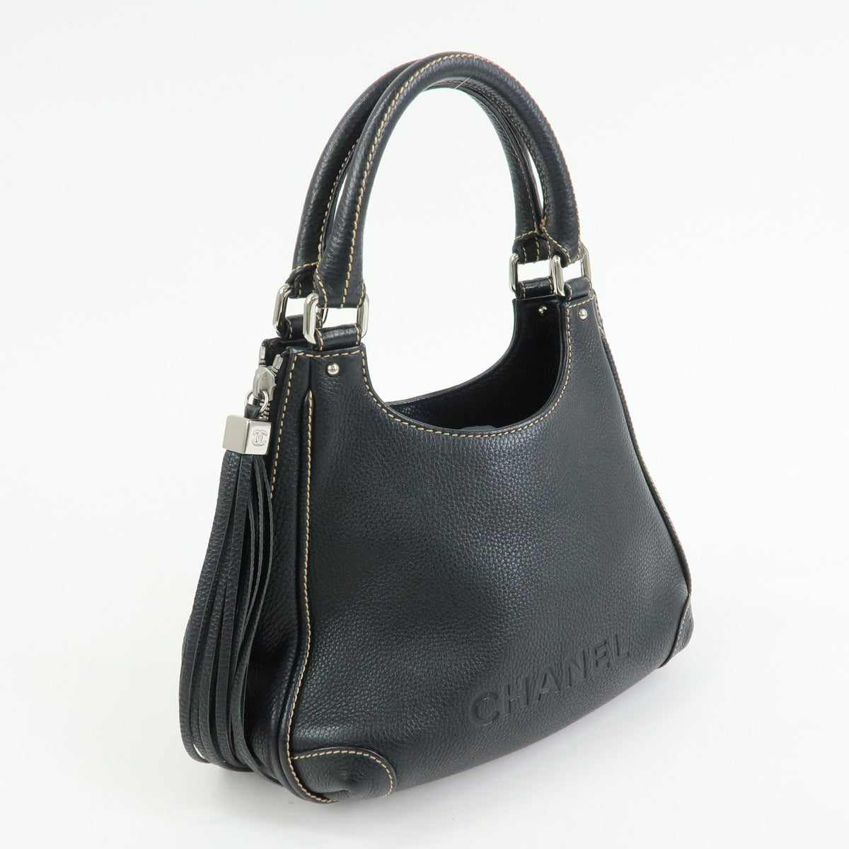 CHANEL LAX Leather Shoulder Bag Hand Bag Tassel Black A23055