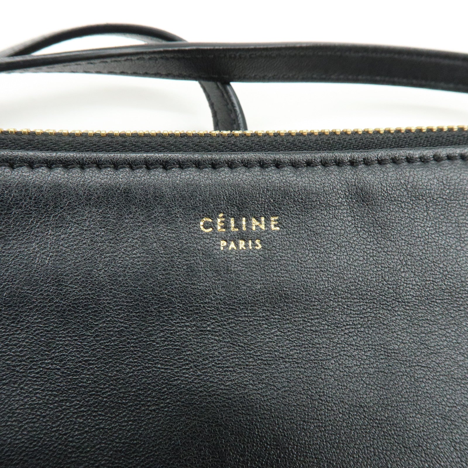 CELINE Trio Bag Leather Shoulder Bag Crossbody Bag Pouch Black