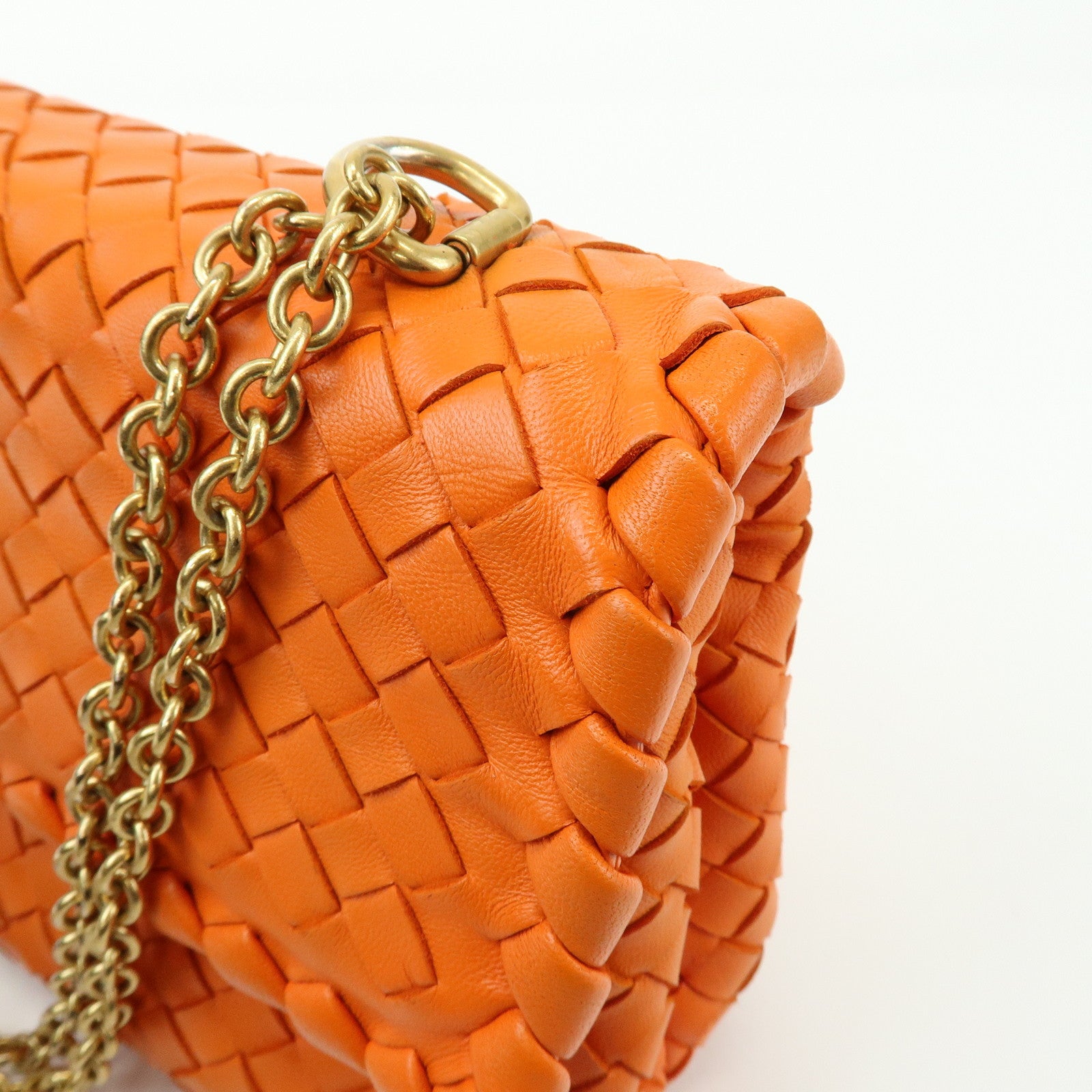 BOTTEGA VENETA Intrecciato Leather Chain Shoulder Bag Orange