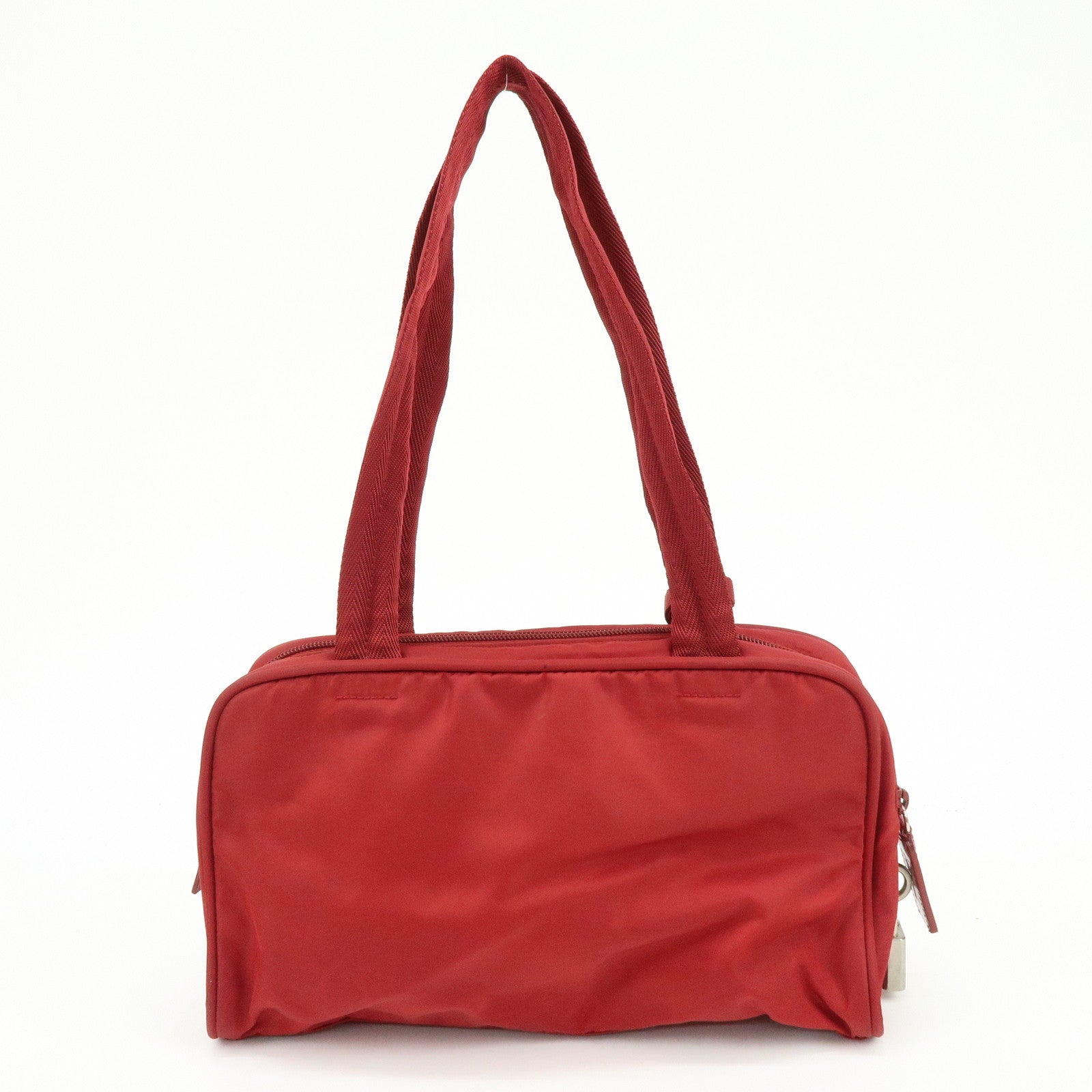 PRADA Triangle Logo Nylon Tote Bag Shoulder Bag Dial Lock Red