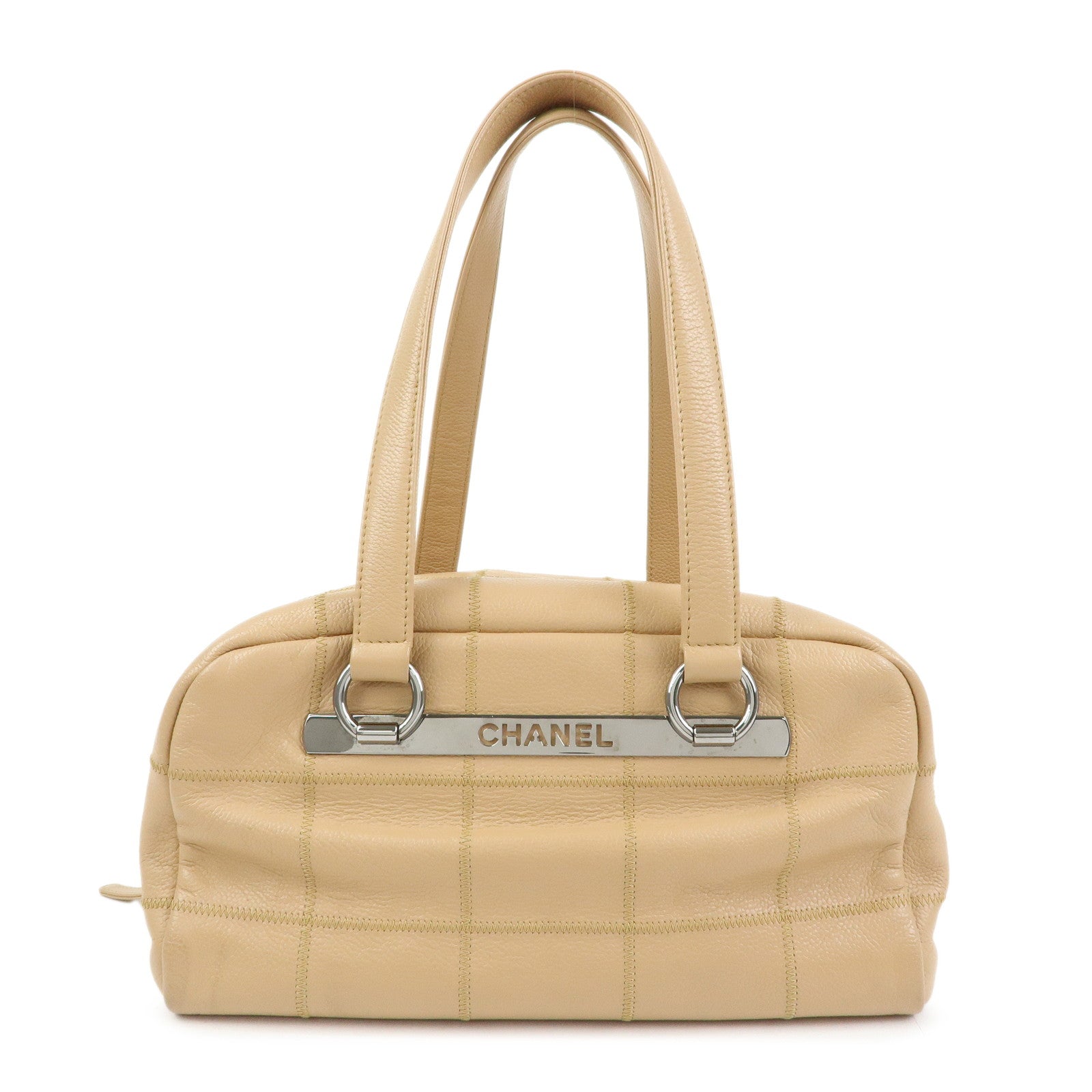 CHANEL Chocolate Bar Caviarskin Shoulder Bag Hand Bag Beige A26135