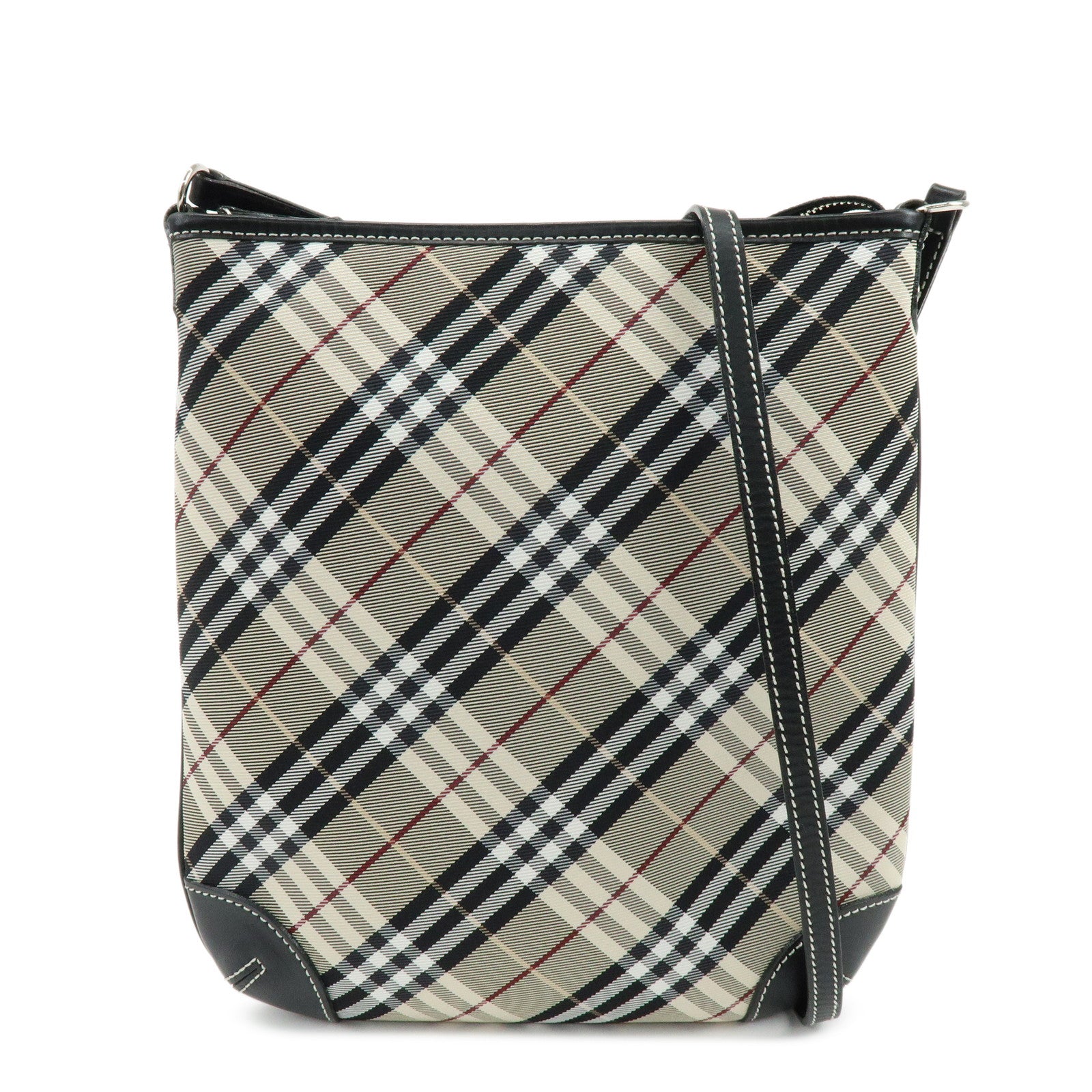 BURBERRY Blue Label Nova Plaid Canvas Leather Shoulder Bag Beige Black